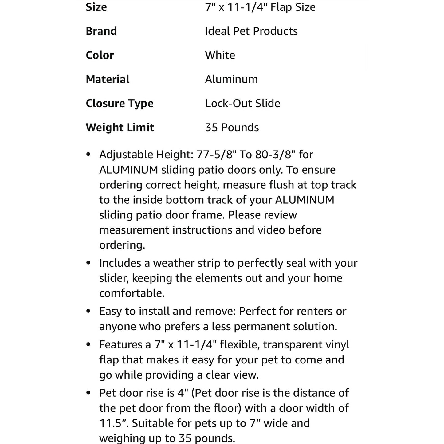 Ideal Pet Products Aluminum Pet Patio Door, Adjustable