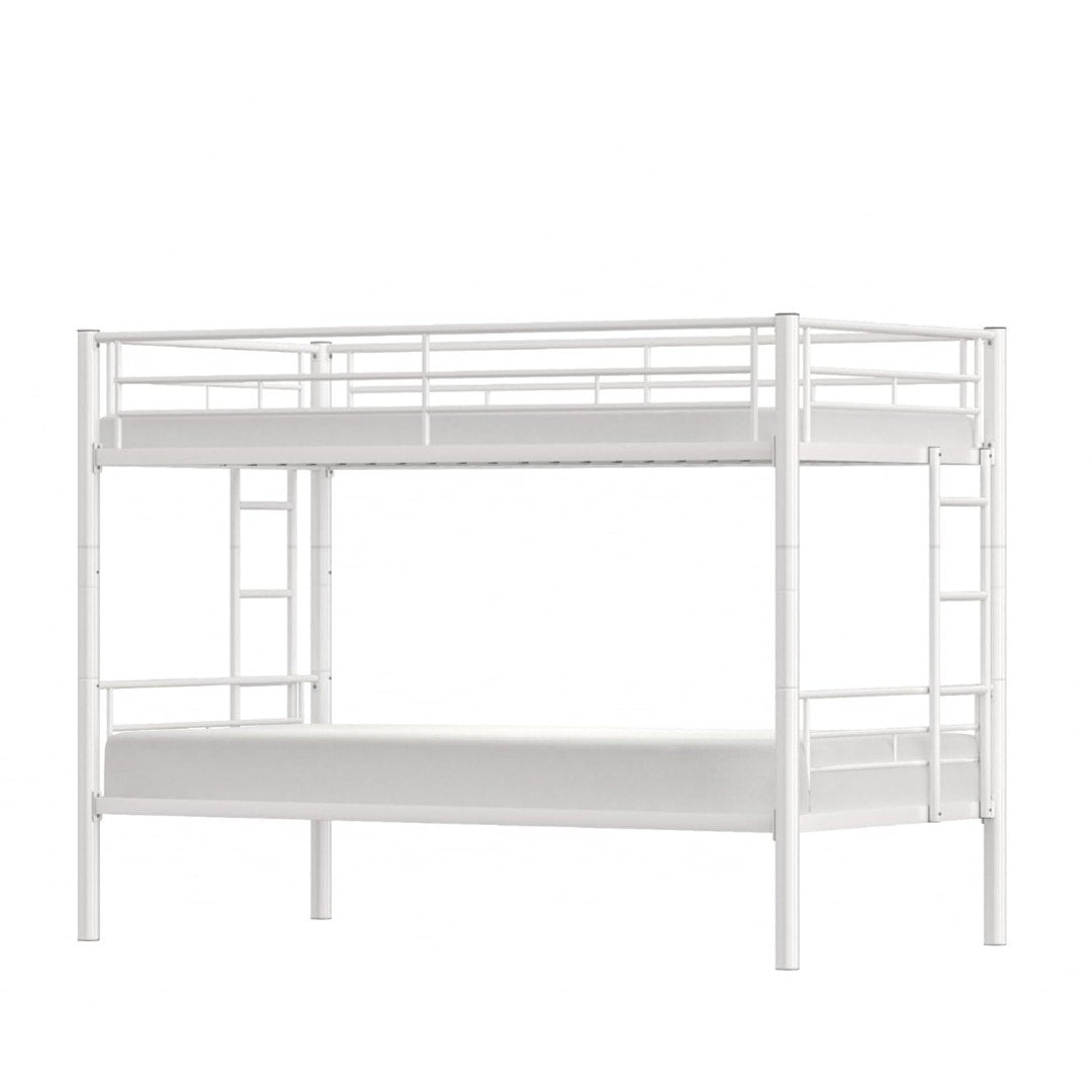 VECELO Bunk Bed Twin Over Twin, Metal Bunkbeds with Ladder and Full-Length Guardrail, No Box Spring Needed, Space Saving, Noise Free, White