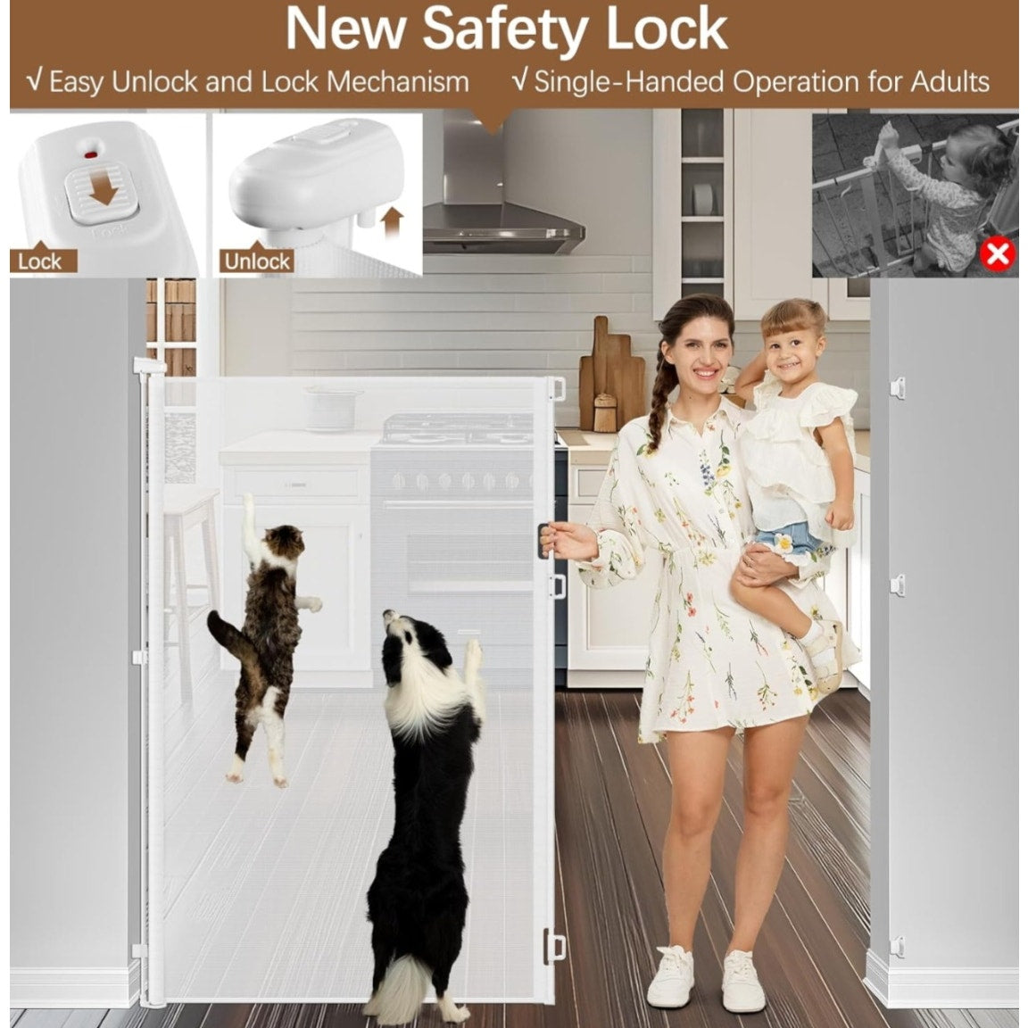 55 Inch Extra Tall Pet Gate Tall Retractable Baby Gate,Extends to 55" Wide Retractable Gate Outdoor