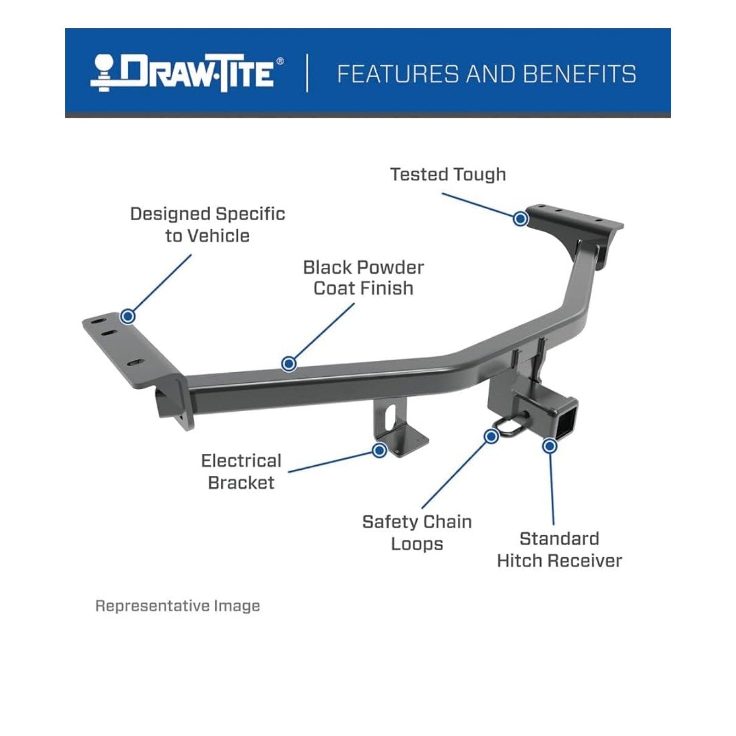 Draw-Tite 76016 Class 4 Trailer Hitch, 2 Inch Square Receiver, Black,