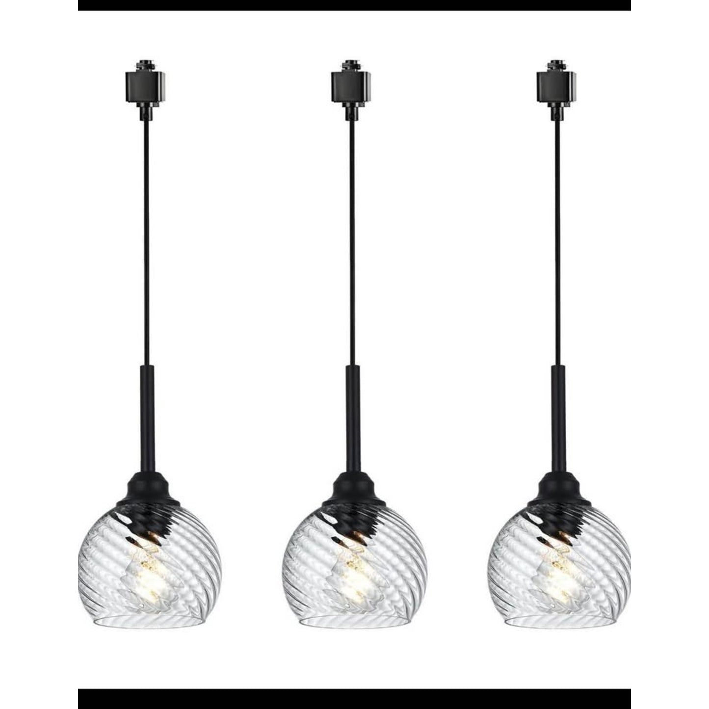 3 Pack H-Type Track Pendant Lighting Fixtures Black Hanging Pendant Lights Kitchen Island with Clear