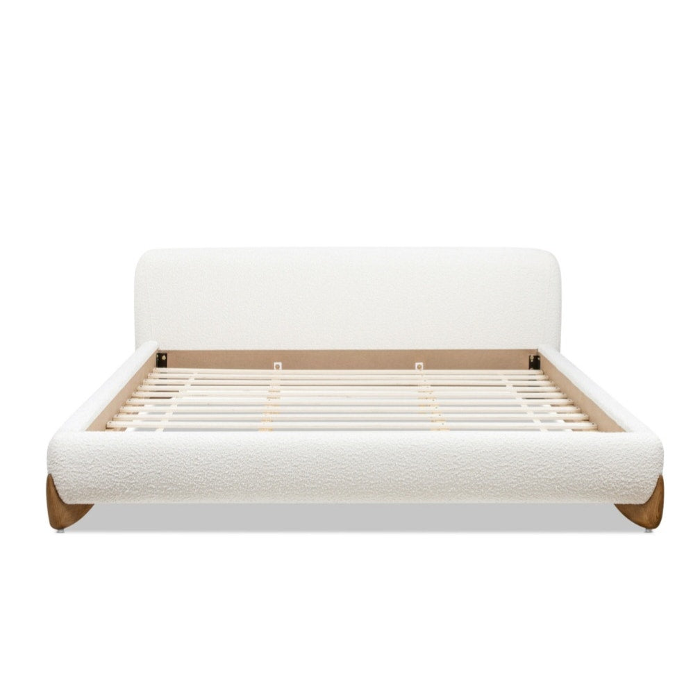 Jennifer Taylor Alpine Puffy Modern Platform Bed, King, Ivory White Bouclé