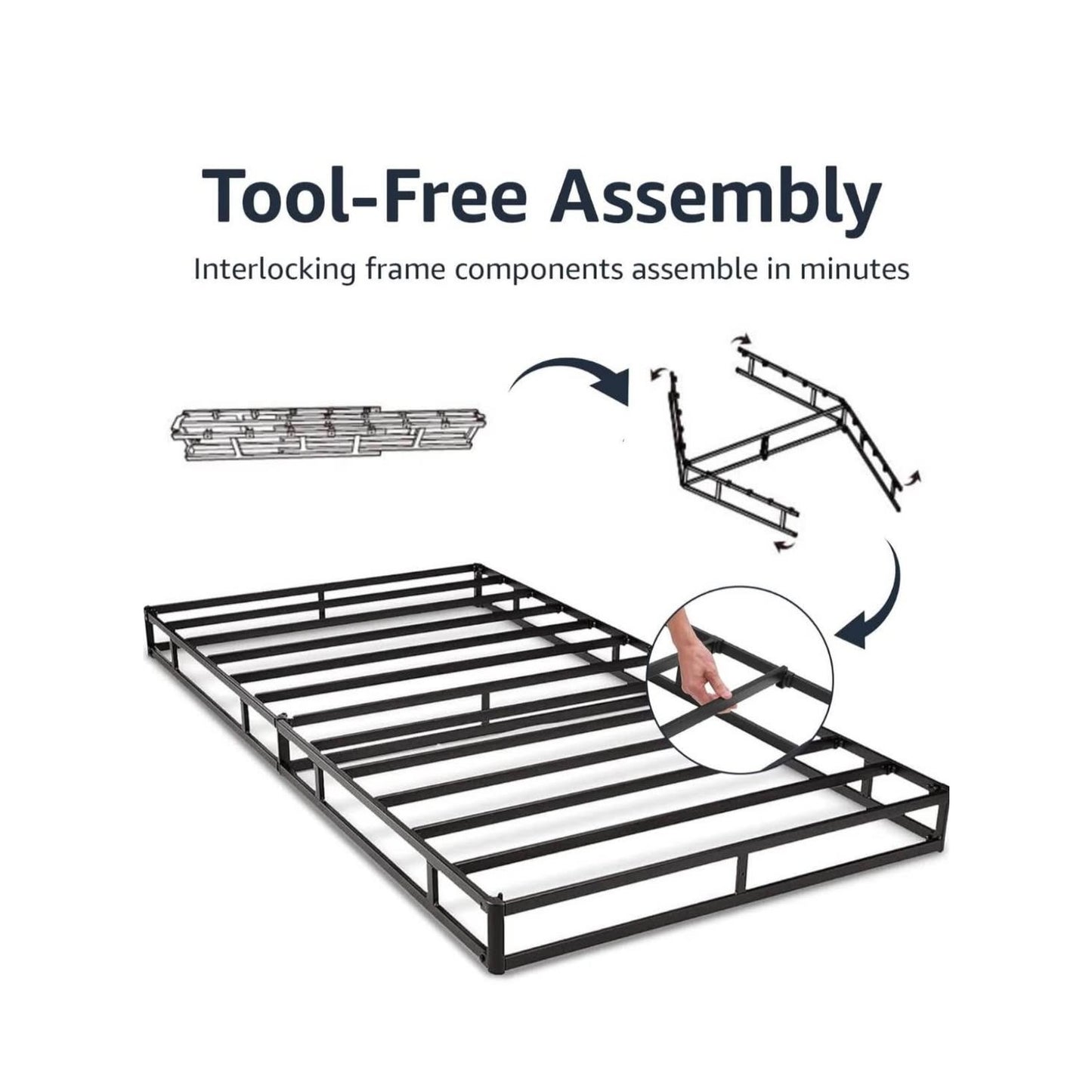 Amazon Basics Smart Box Spring Bed Base, 9-Inch Height Mattress Foundation, Tool-Free Easy