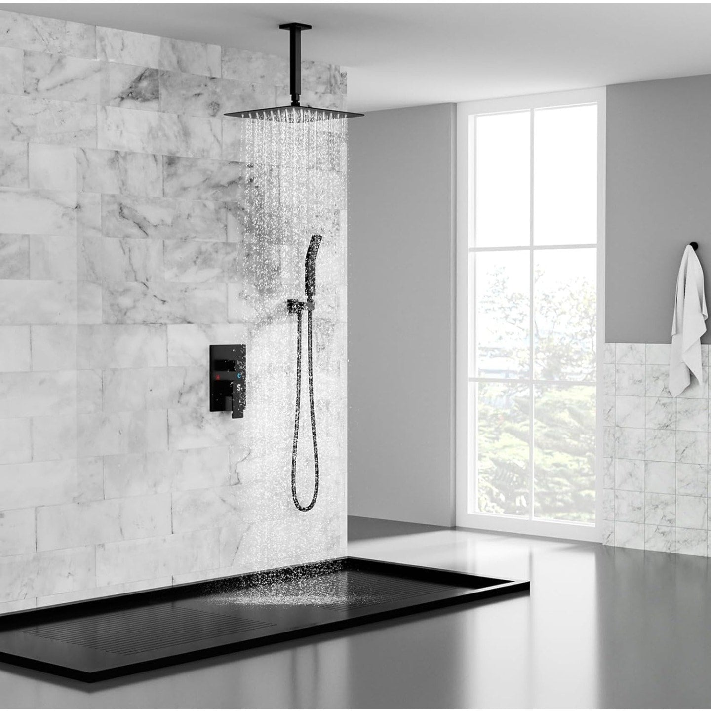 SR SUN RISE 10 Inch Ceiling Mounted Shower System Rain Mixer Shower Combo Set Rainfall Shower Head