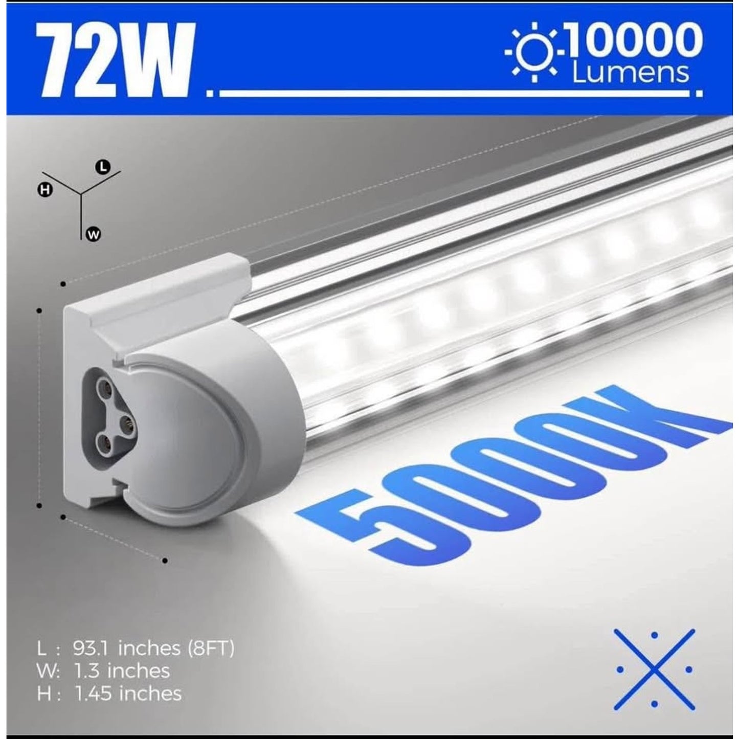 Barrina LED Shop Light, 8FT 72W 10000LM 5000K, Daylight White, V Shape, Clear Cover, Hight Output, L