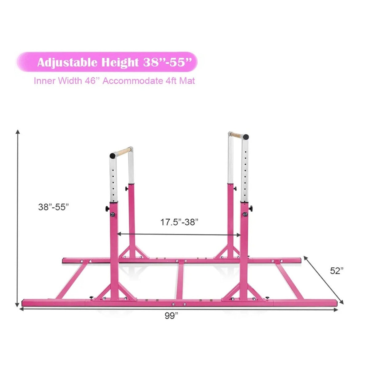 Costzon Double Horizontal Bars, Junior Gymnastic Training Parallel Bars w/11-Level 38-55" Adjustabl