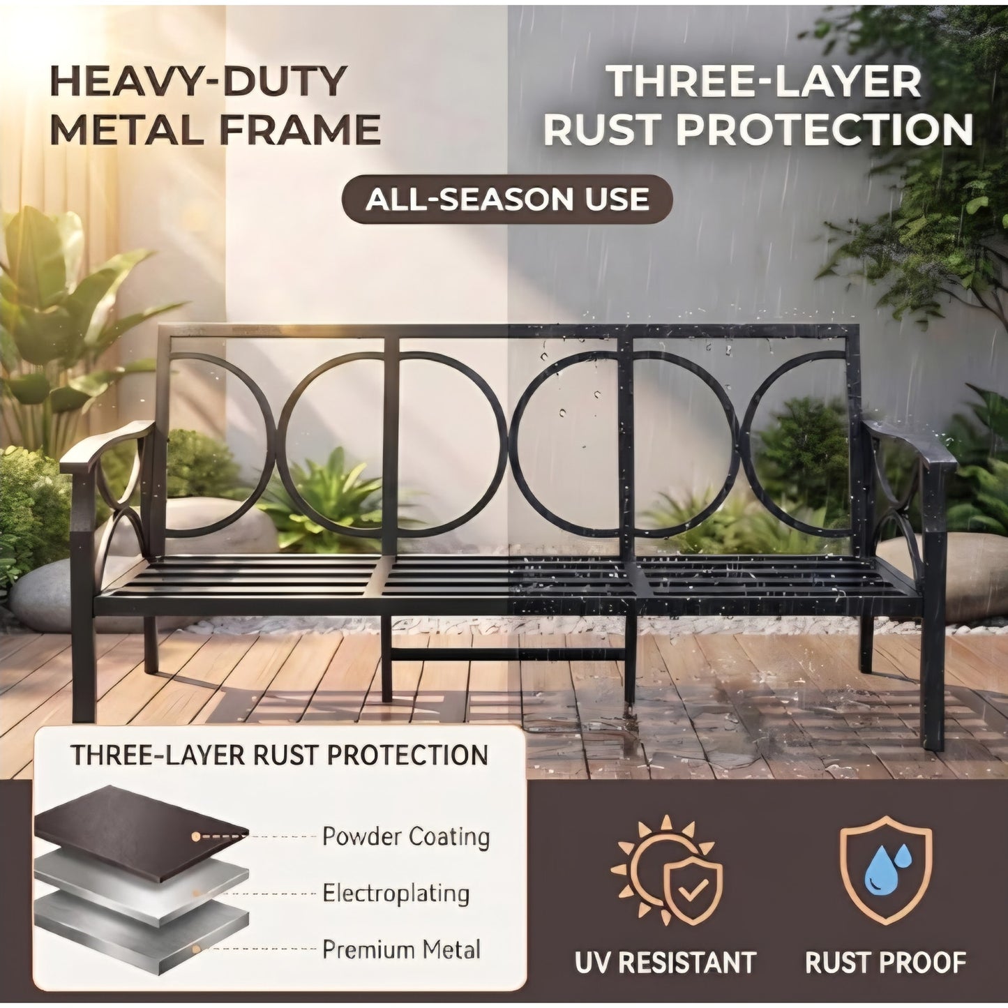 Outdoor Patio Furniture Set, 2 Piece Patio Conversation Set, Metal Furniture Set with 3 seat Sofa