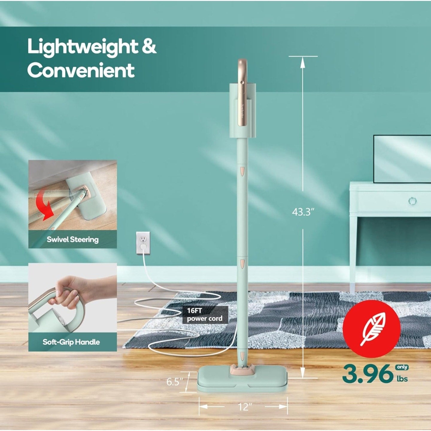 Newbealer Steam Mop & Detachable Handheld Cleaner, 250ml 1200W Powerful Floor Steamer, 3 Adjustable