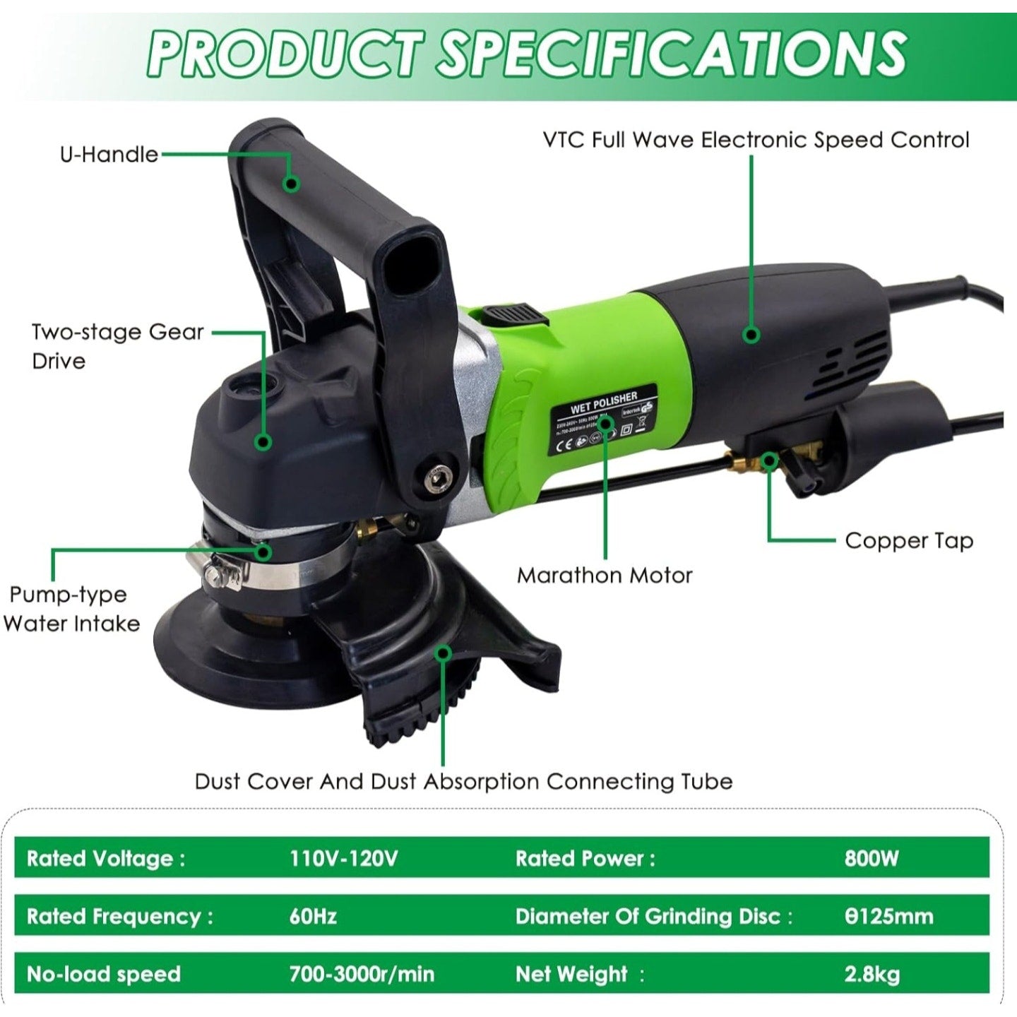 800W Electric Wet Stone Polisher 4'' Variable Speed Grinder Buffing Machine, Countertop Concrete