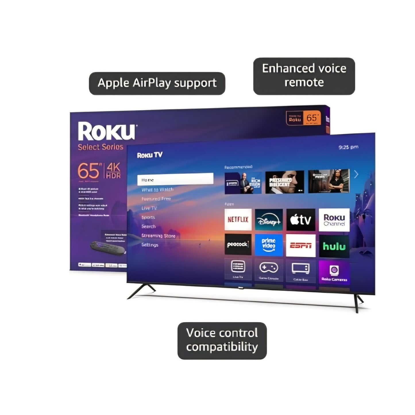 Roku Smart TV 2025 – 65-Inch Select Series, 4K HDR TV – RokuTV with Enhanced Voice Remote