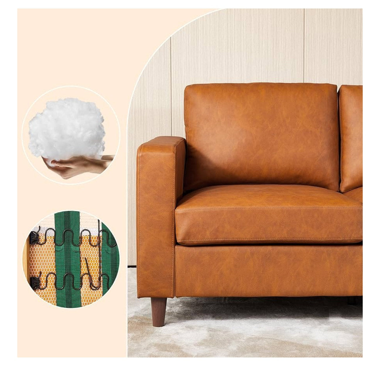 Leather Sofa, 85" Mid-Century Modern Couch, 3-Seater Sofa