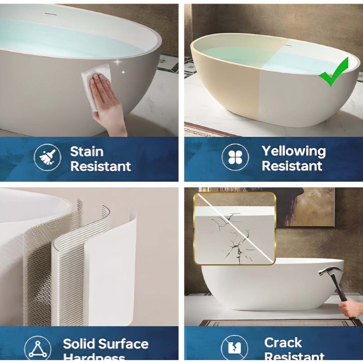 Bathtub Luxury Contemporary Solid Surface Freestanding 67 in. x 30.75 in Stone Resin Matte White