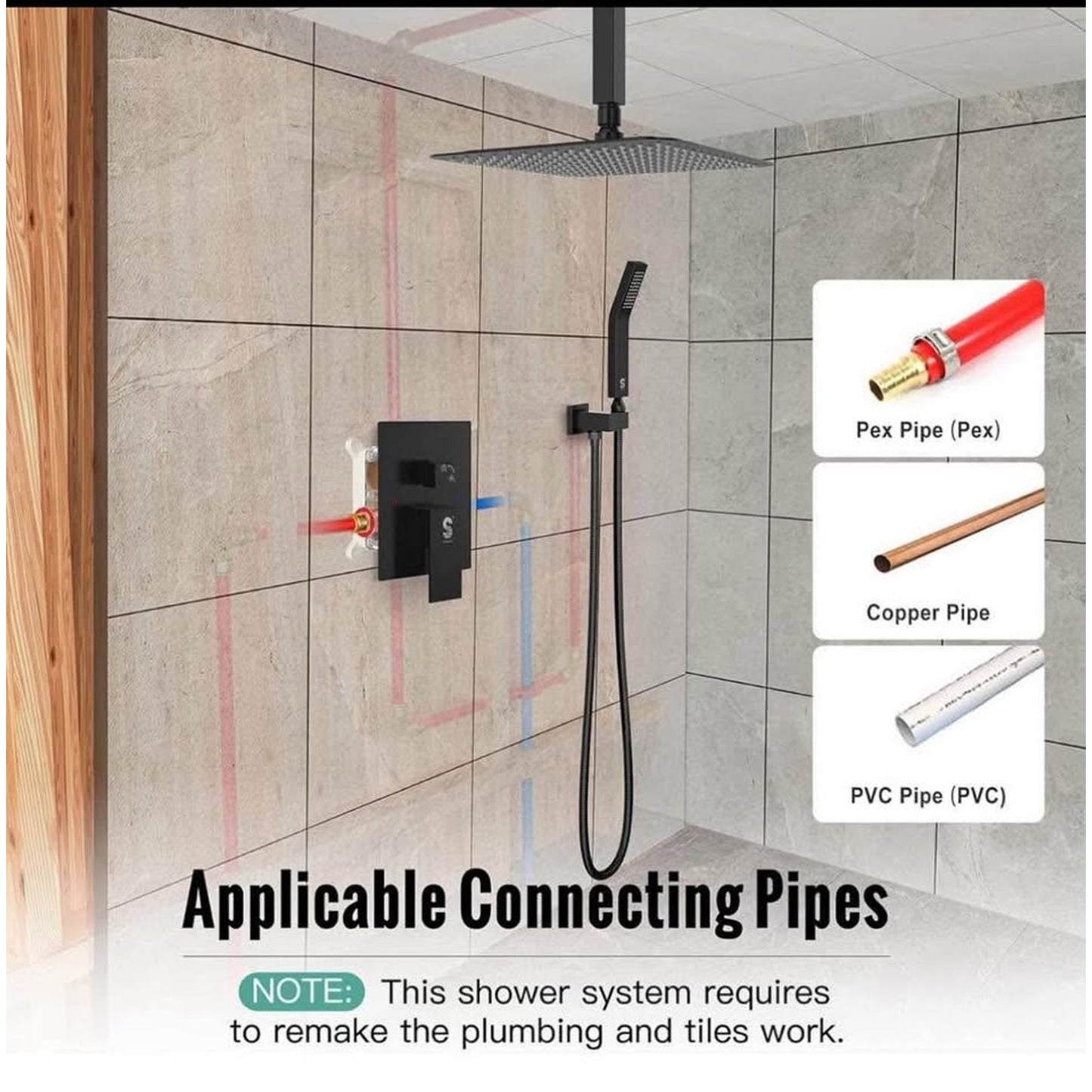 SR SUN RISE 10 Inch Ceiling Mounted Shower System Rain Mixer Shower Combo Set Rainfall Shower Head S