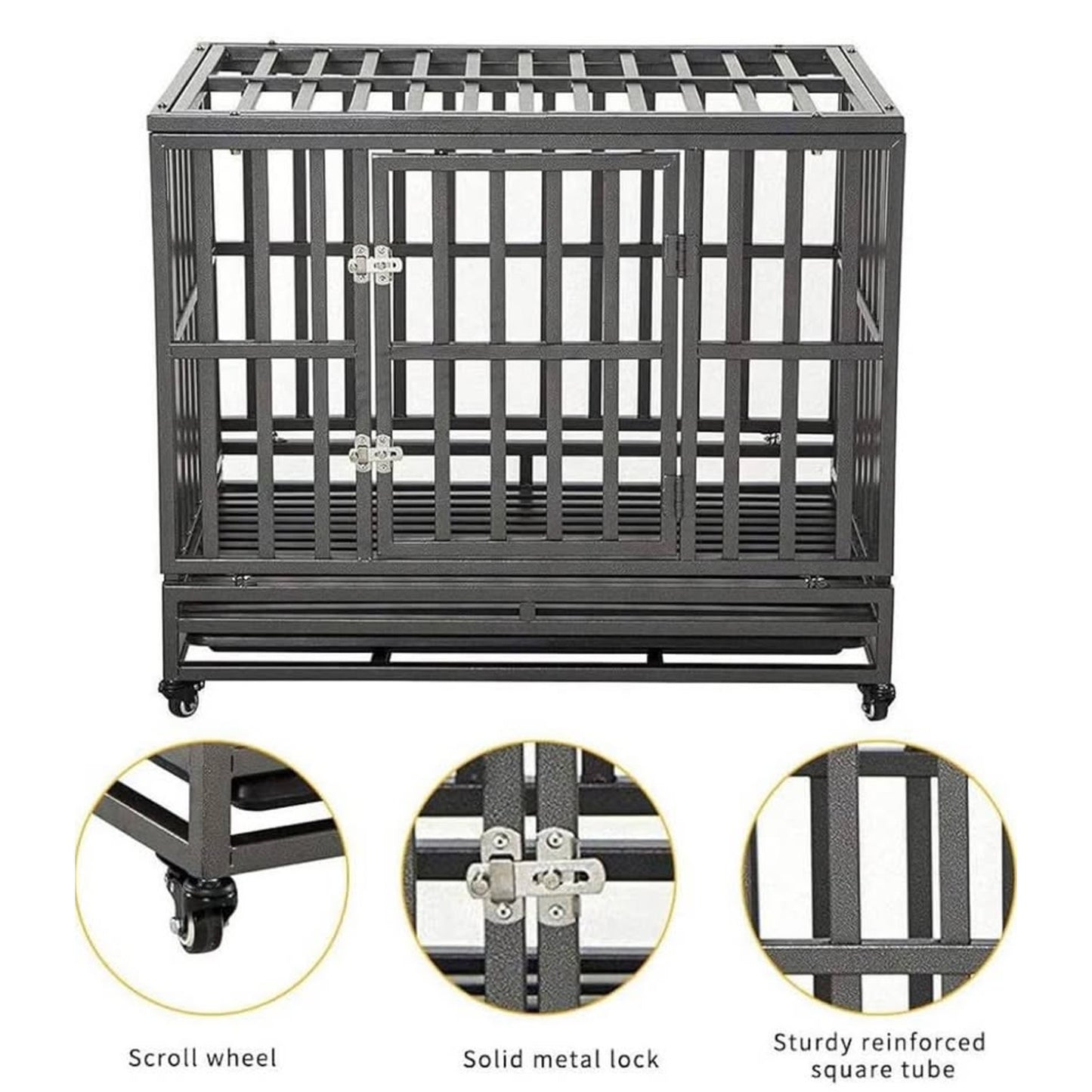 LUCKUP 38 Inch Heavy Duty Dog Cage Metal Kennel and Crate for Large Dogs,Easy to Assemble Pet Plaype