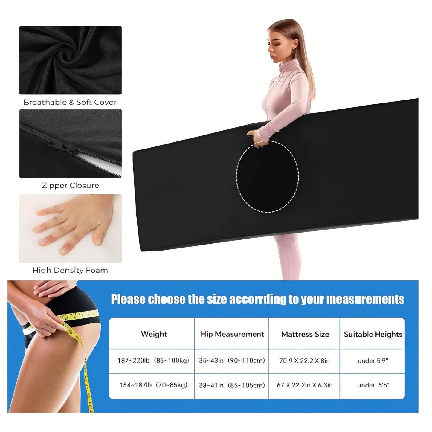 HOMBYS BBL Bed After Surgery for Sleeping with Hole,High Density Foam BBL Mattress with Hole
