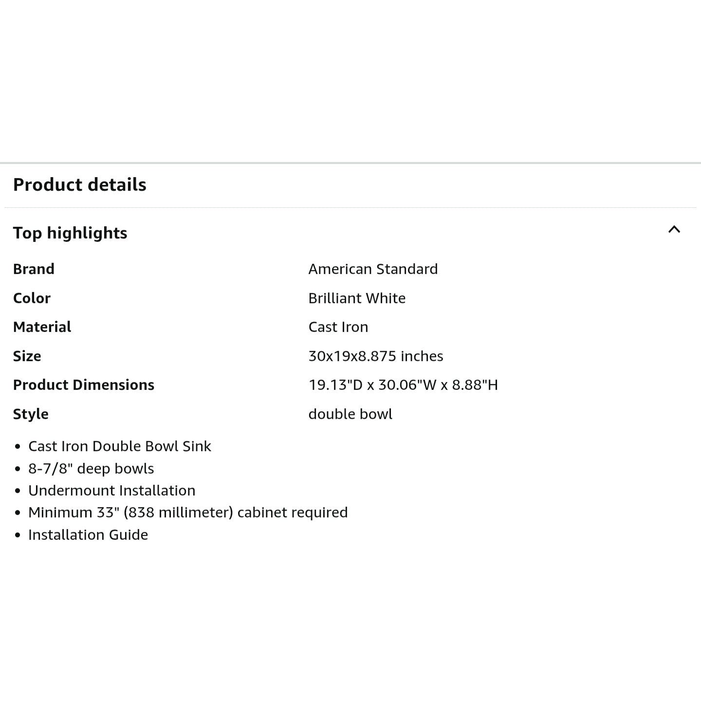 American Standard 77DB30190.308 Delancey 30x19 Double Bowl Cast Iron Kitchen Sink, Brilliant White