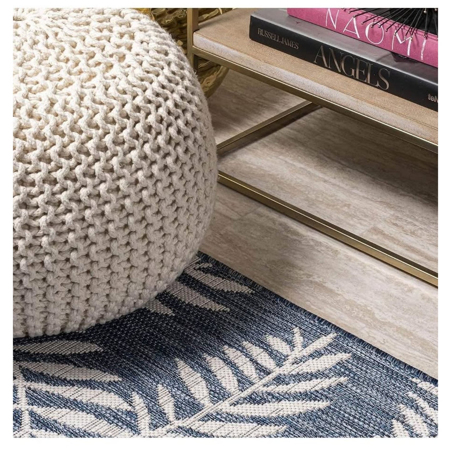 JONATHAN Y SMB119B-6R Nevis Palm Frond Navy/Ivory 6' Round Indoor/Outdoor Area Rug, Pet Friendly, No