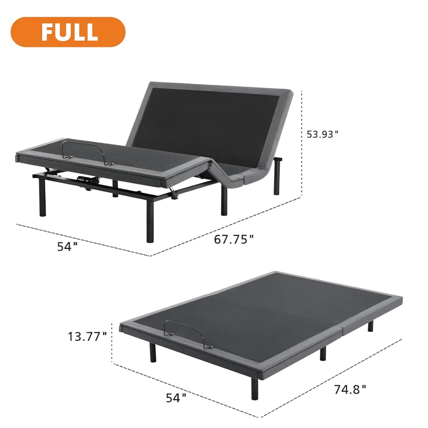 Sweetcrispy Full Adjustable Bed Frame, Ergonomic Electric Bed Base with Wireless Remote and 2 USB