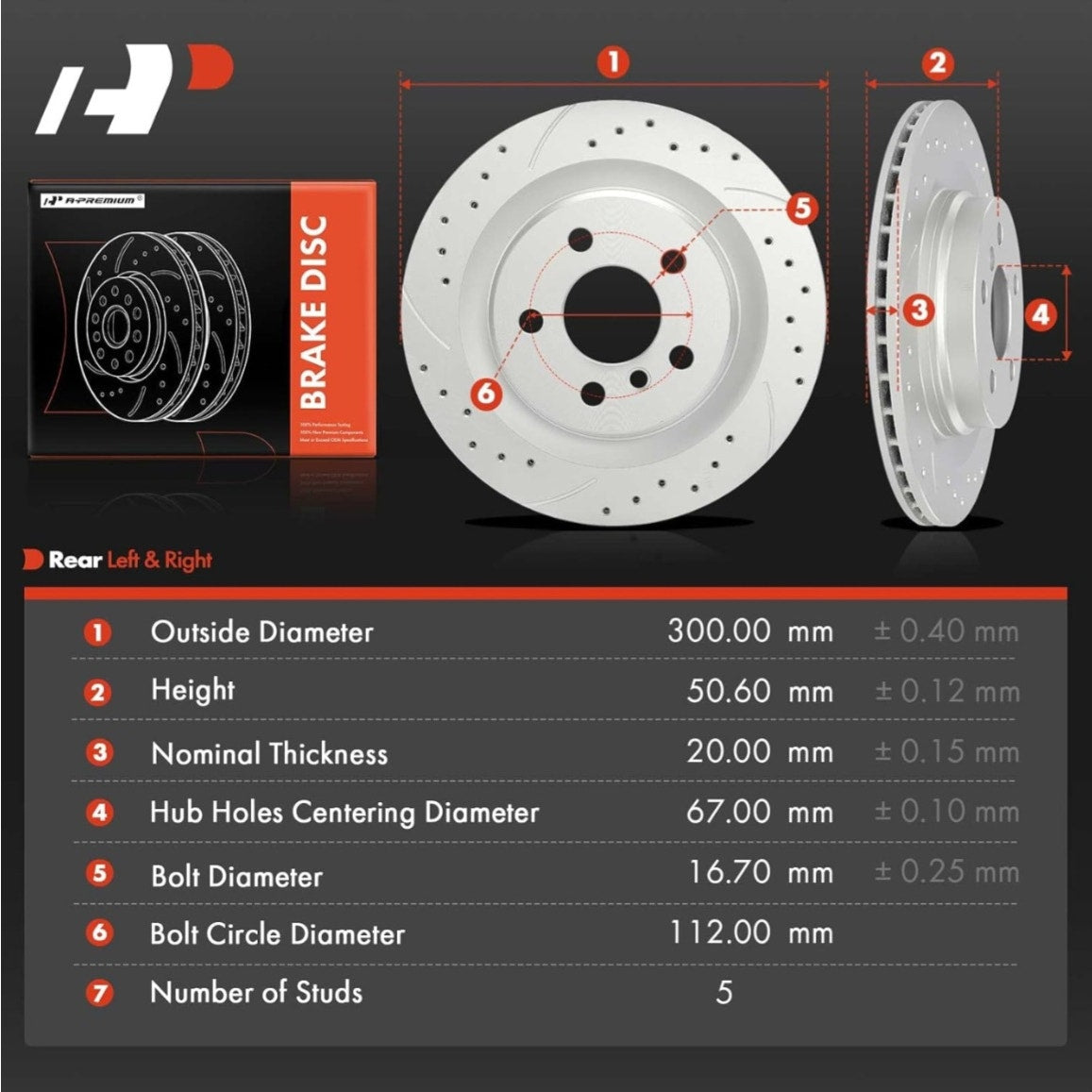 A-Premium 11.81 inch (300mm) Rear Drilled and Slotted Disc Brake Rotors Compatible with Select BMW