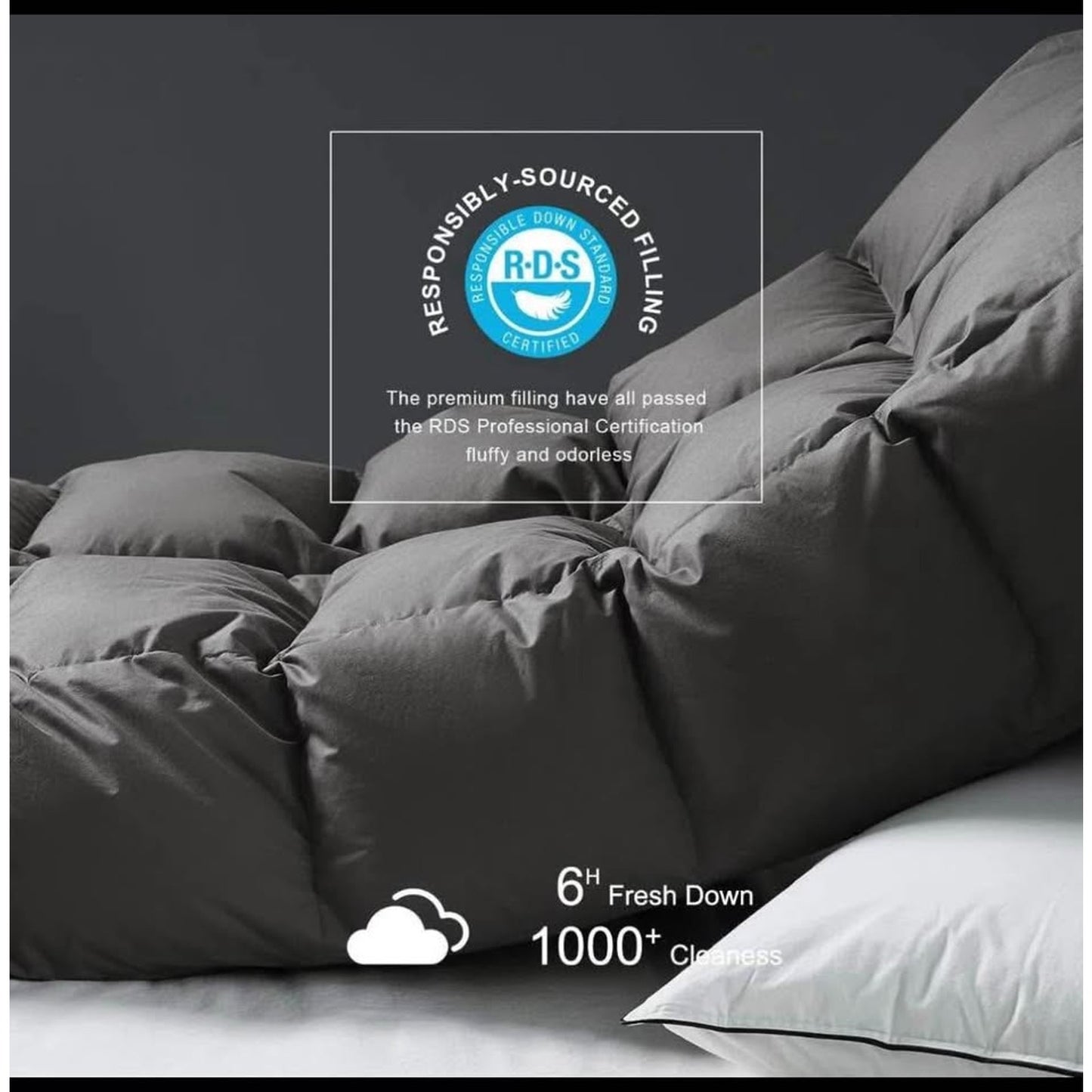 Royoliving Premium Feathers Down Duvet Insert Comforter Queen Size Charcoal Grey Heavyweight Thicken