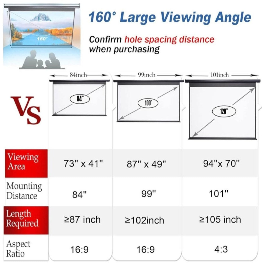 Pull Down Projector Screen Motorized 84 Inch 16:9 HD Electric Small Projector Screen Portable