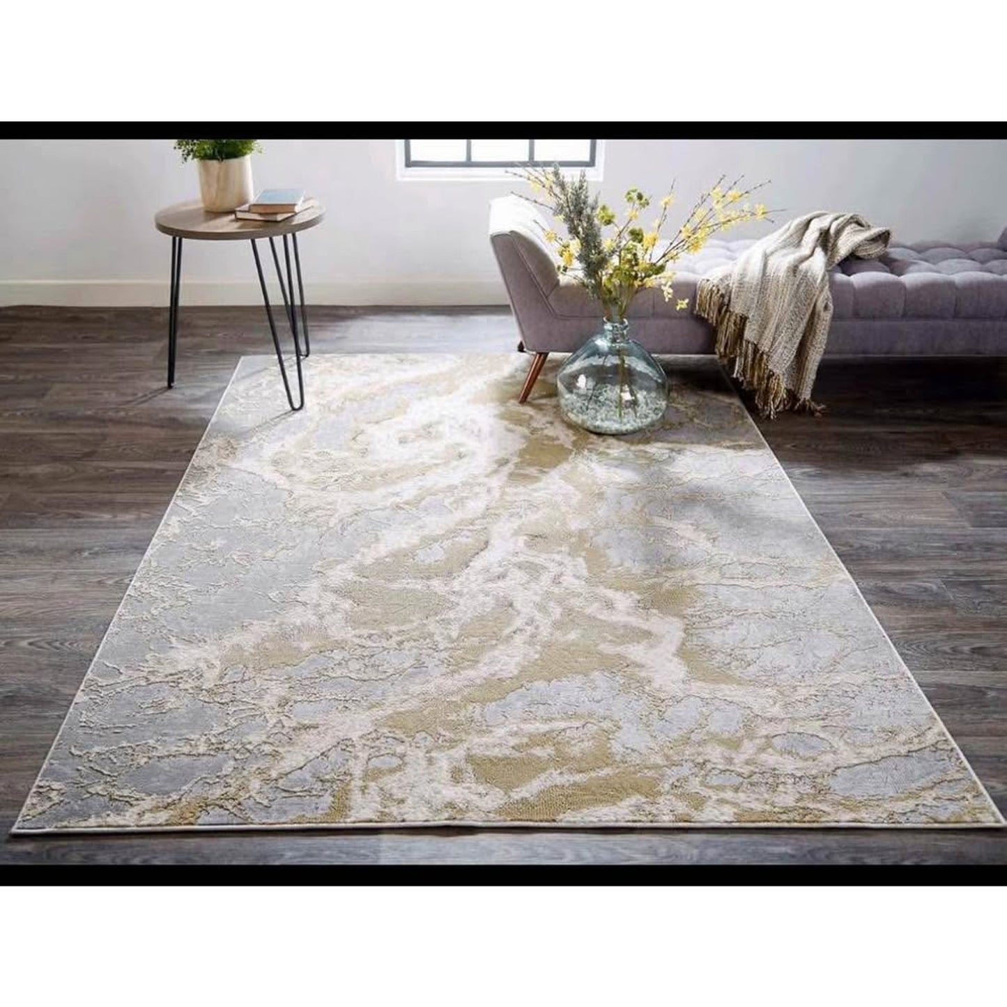 Jewel 8 x 10 Area Rug in Gold, Easy Care Stain Resistant Fade Resistant Modern Abstract, Soft Floor