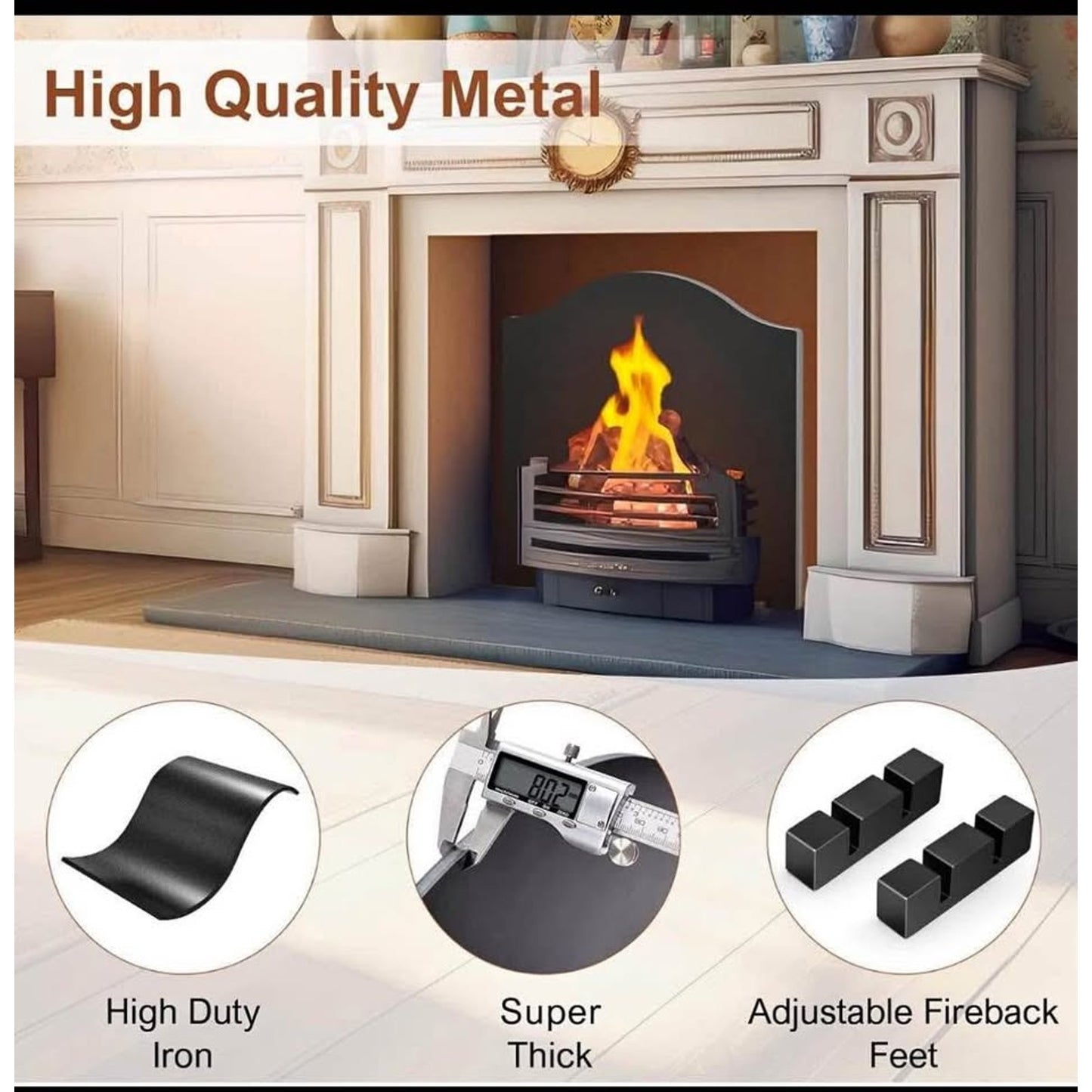 22" Fireback for Fireplace - Iron Fireplace Back Plates with Feet | Fireplace Wall Protection, Black