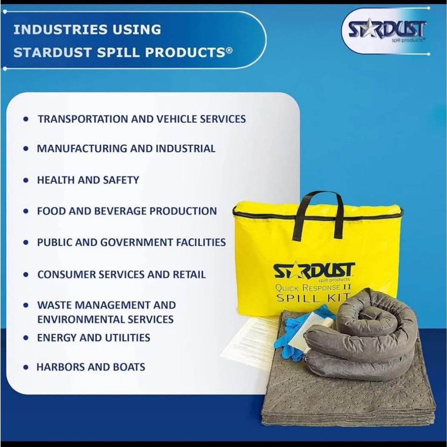 Stardust Spill Products Universal Spill Kit – OSHA Approved Solution for Vehicles, Industrial, & Res