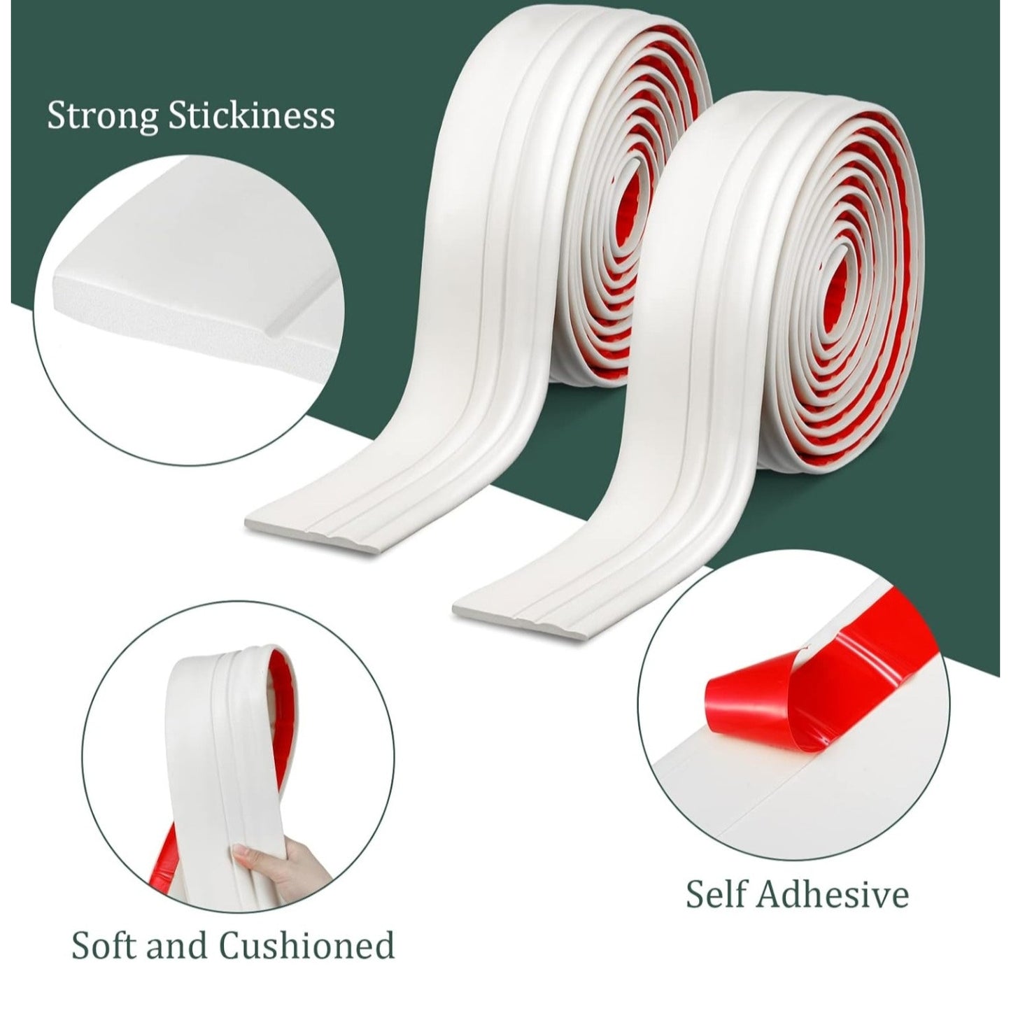 Sasylvia 2 Pcs Flexible Baseboard Molding Trim 4 Inch x 16 Feet Self Adhesive Vinyl Wall Base Peel