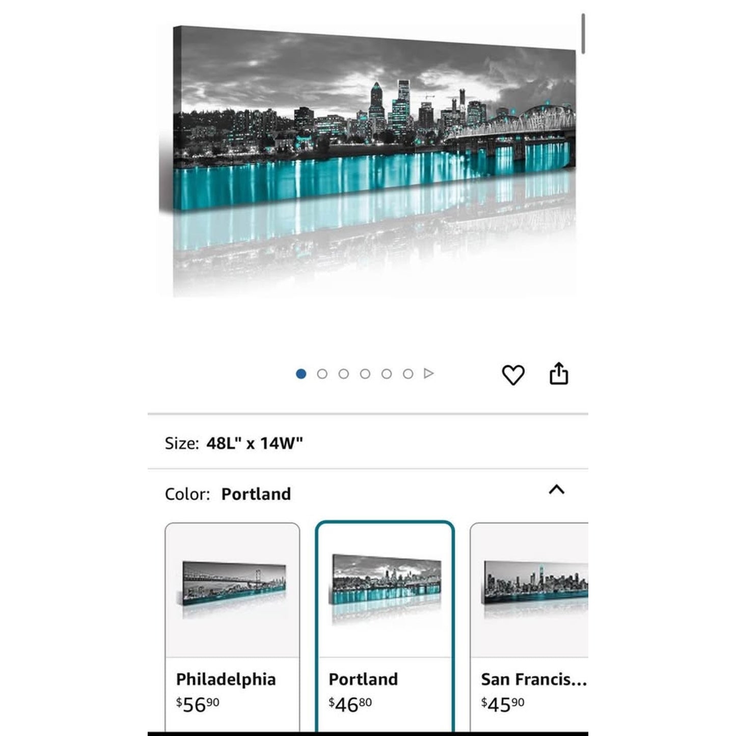 Portland Framed Wall Art Canvas - Black and White City Skyline Wall Decorations for Bedroom 14"X48"