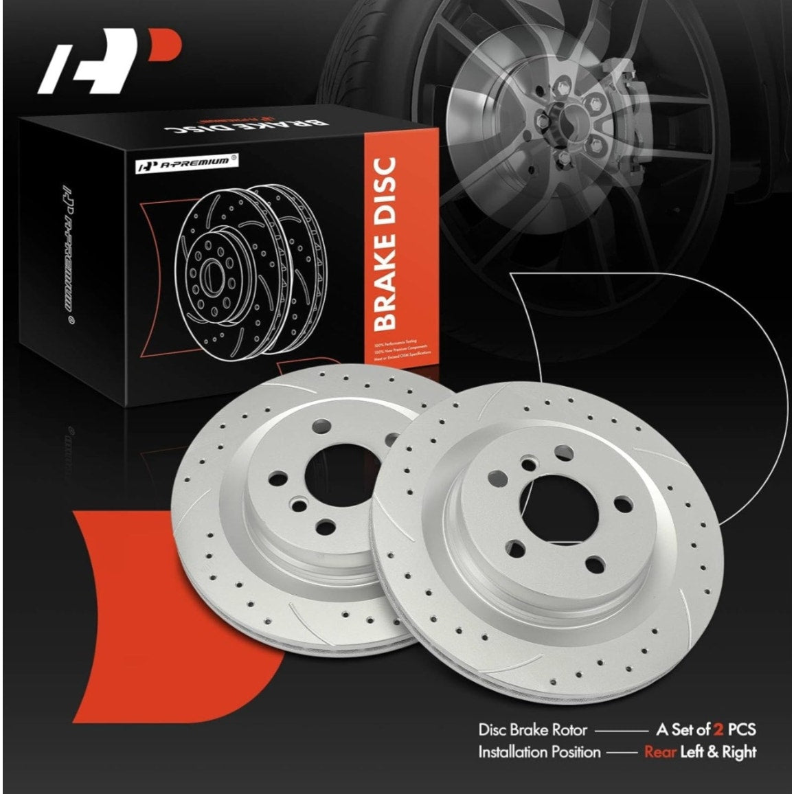 A-Premium 11.81 inch (300mm) Rear Drilled and Slotted Disc Brake Rotors Compatible with Select BMW