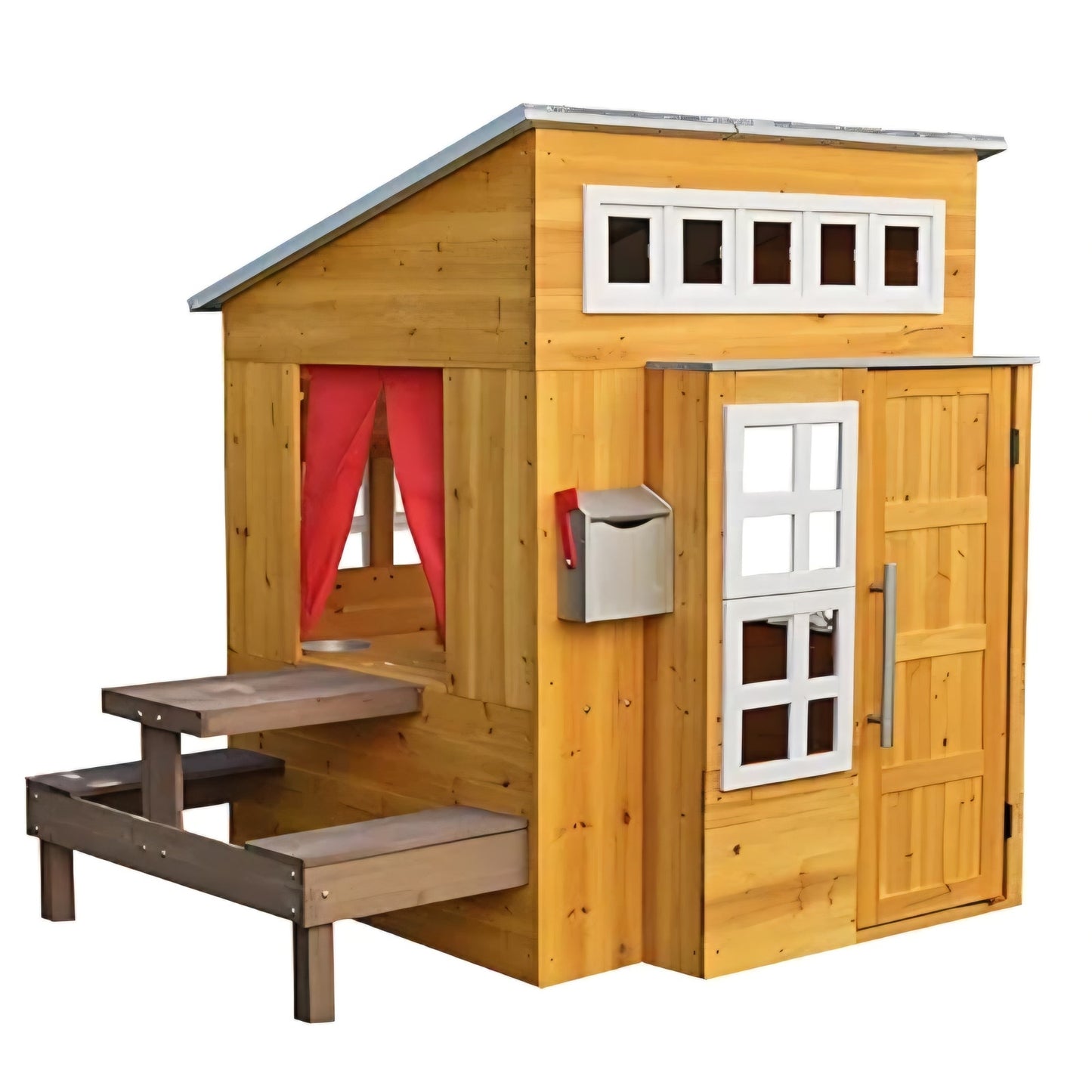 KidKraft Modern Outdoor Wooden Playhouse with Picnic Table, Mailbox and Outdoor Grill ,Gift