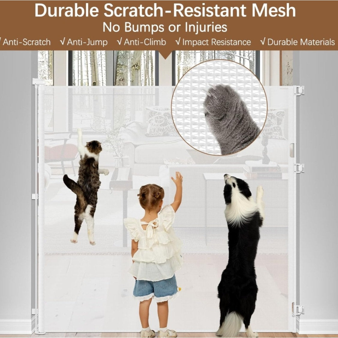 55 Inch Extra Tall Pet Gate Tall Retractable Baby Gate,Extends to 55" Wide Retractable Gate Outdoor