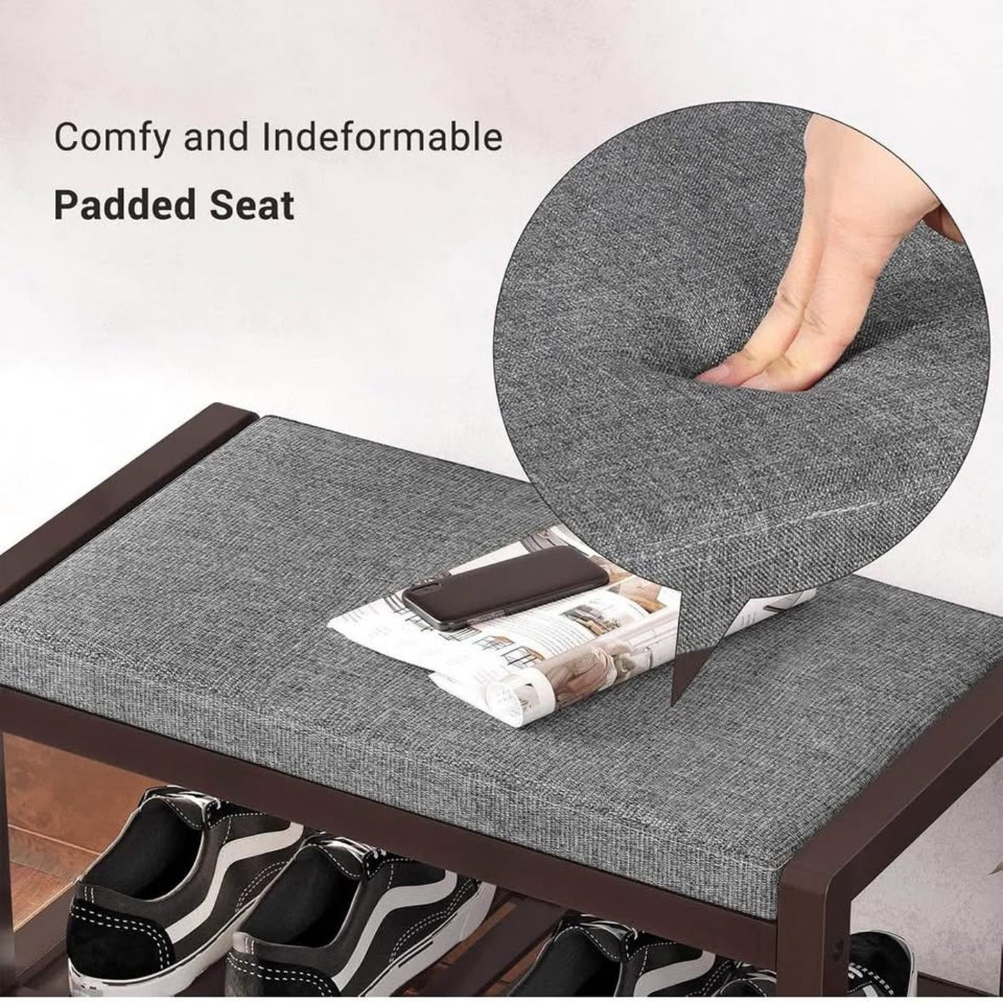 SONGMICS Shoe Rack Bench with Cushion Upholstered Padded Seat, Storage Shelf, Shoe Organizer, Holds