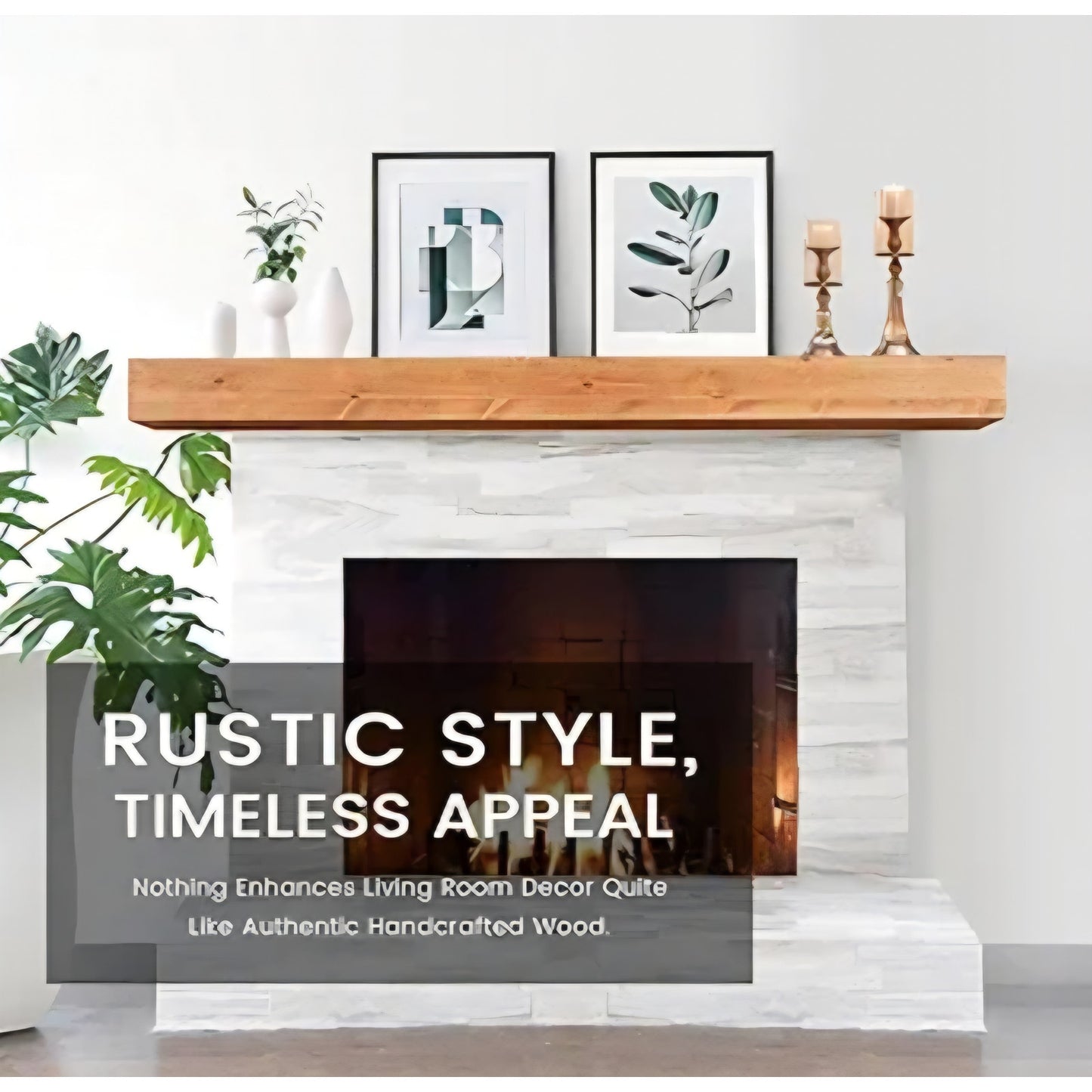 Fireplace Mantel 66 inch - Handcrafted Rustic Solid Wood Mantel l Floating Shelves Decor for Wall,