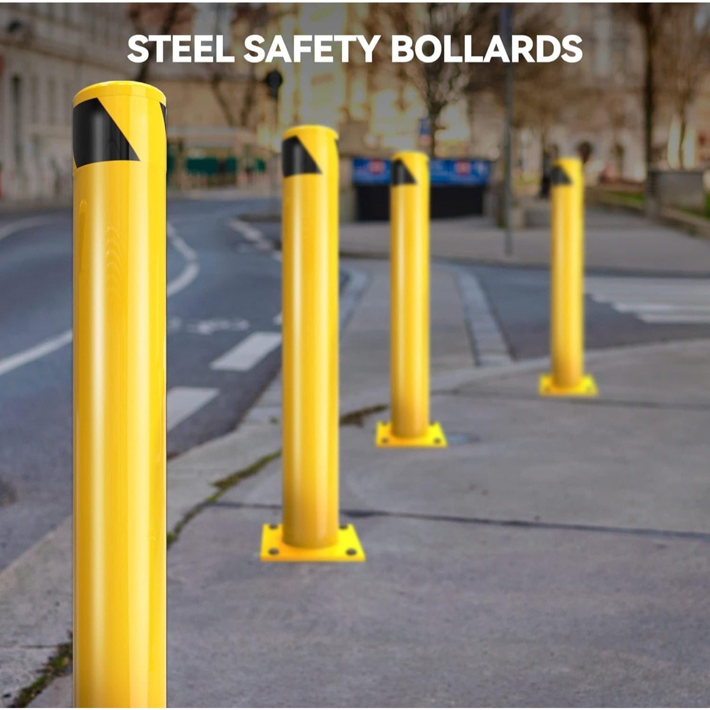 YITAHOME Safety Bollard Post, 42" x 4.5" Steel Bollards for Warehouse, Yellow, 2 Pack