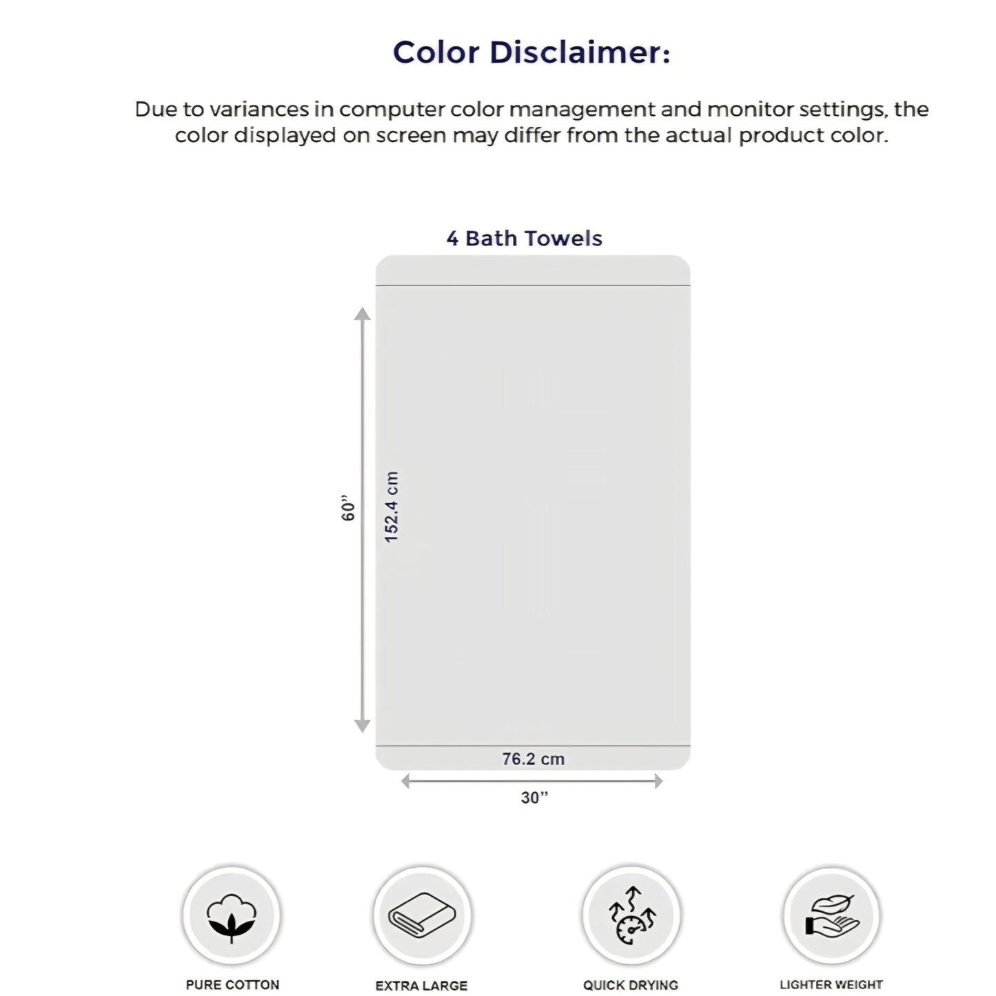 Tens Towels Pack of 4 Extra Large Bath Towels 30 x 60 Inches, 100% Cotton, Larger & Lighter Weight,