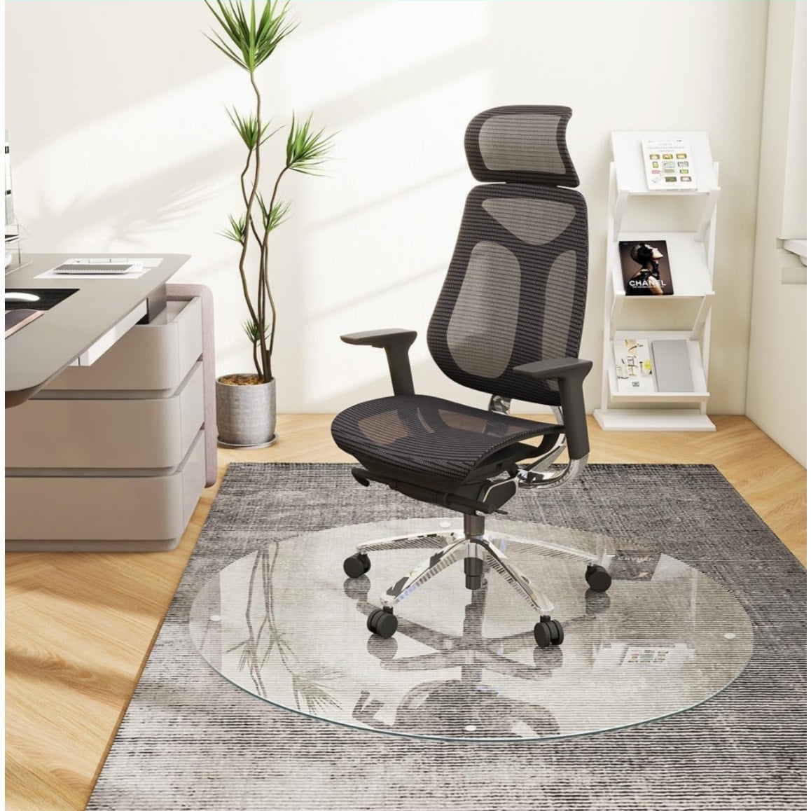 Tempered Glass 46" x 46" Round Glass Chair Mat, Heavy Duty Hard Tempered Glass Mat withPolishedEdge