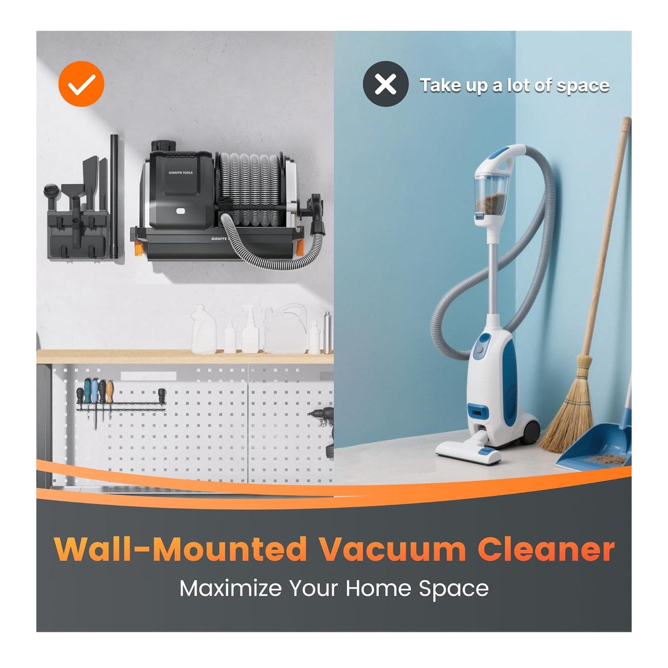Giraffe Tools Grandstorm Retractable Vacuum Cleaner with 30 FT Hose