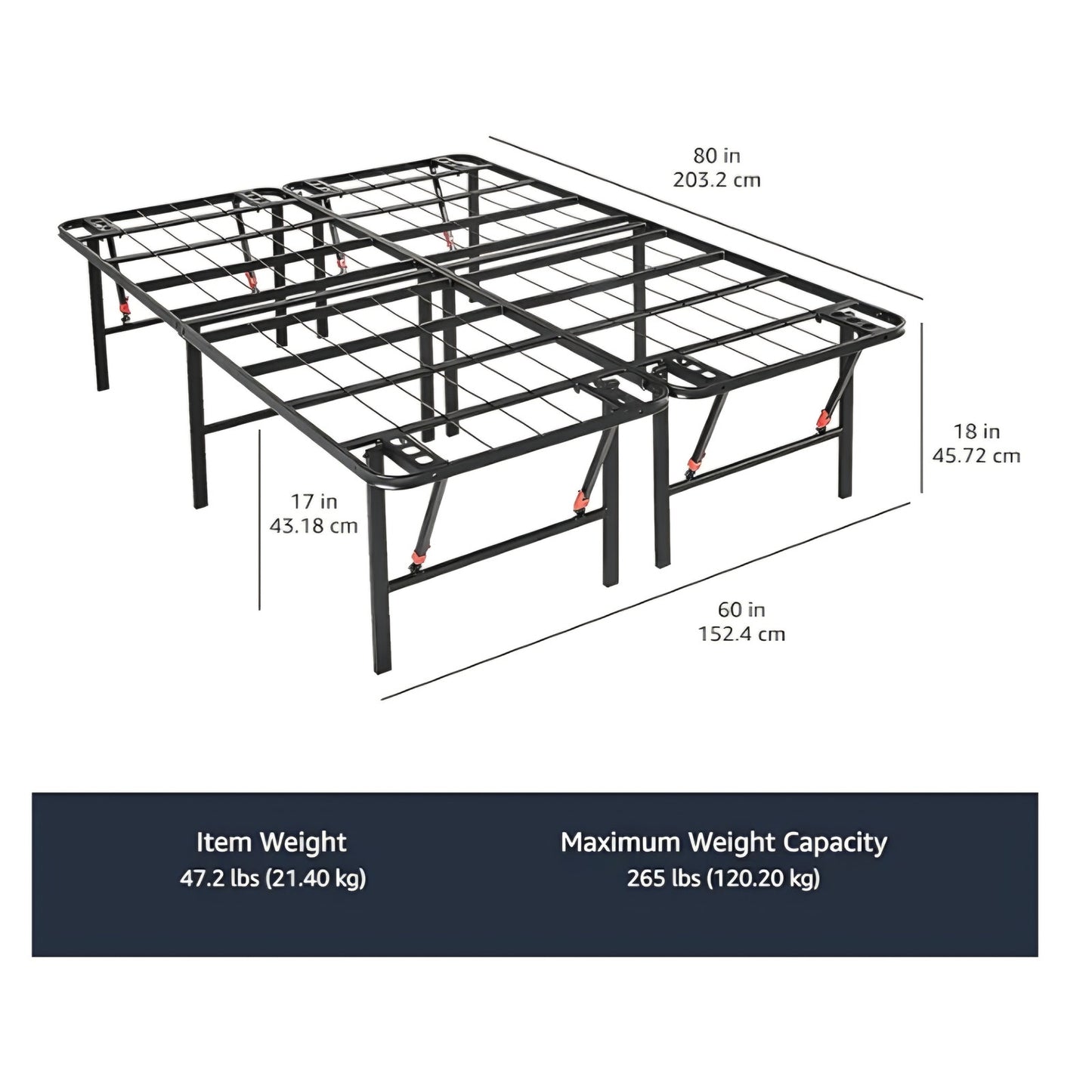 Amazon Basics Bed Frame with Storage, Foldable Metal Platform, Queen