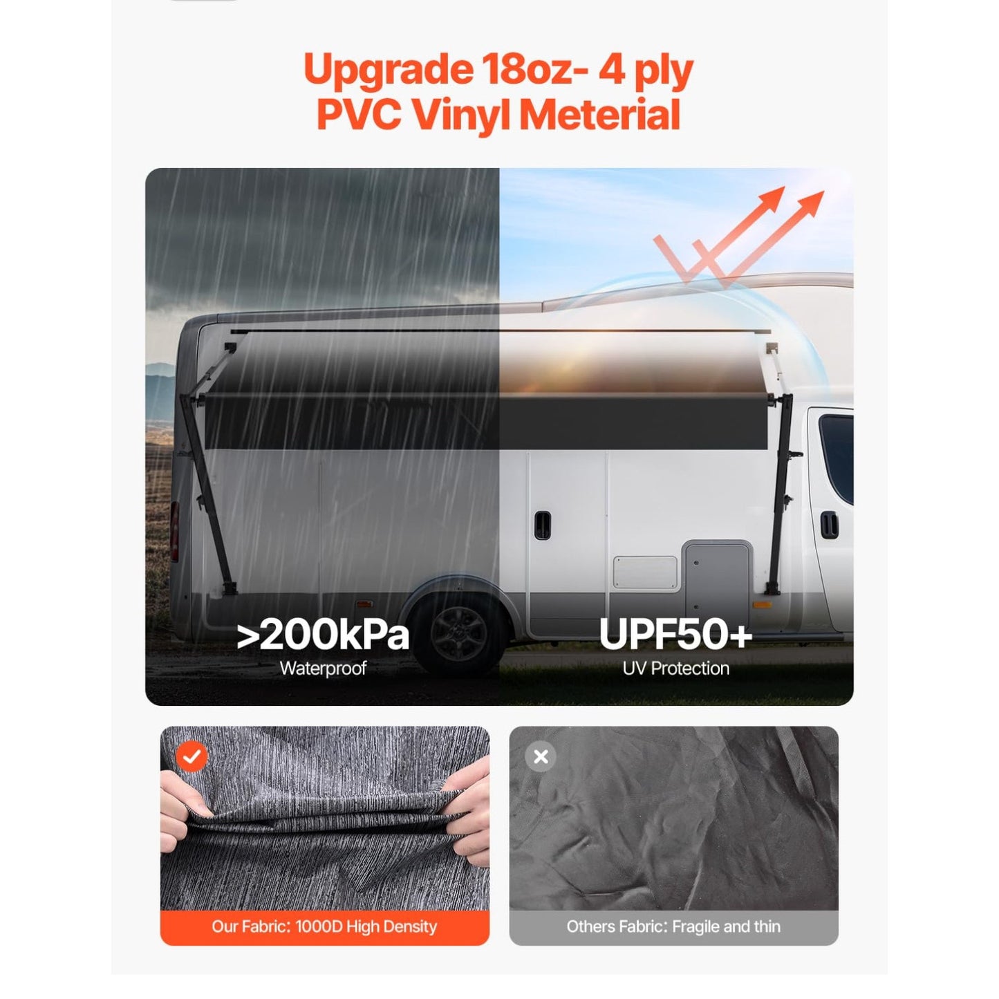 VEVOR Manual RV Awning Complete Kit, 14' Retractable Awning with Aluminum Alloy