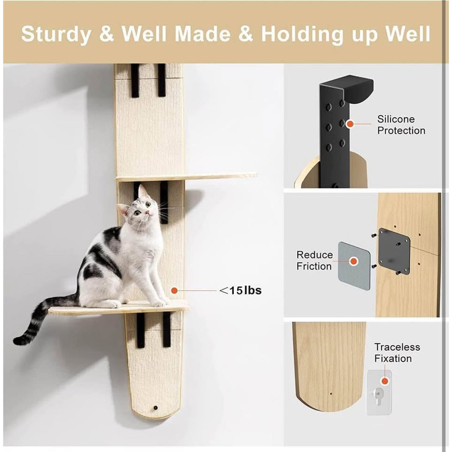 Door Hanging Cat Shelf,4-Levels Door Hanging Cat Climber Door Mounted Vertical Cat Tree Tower with C