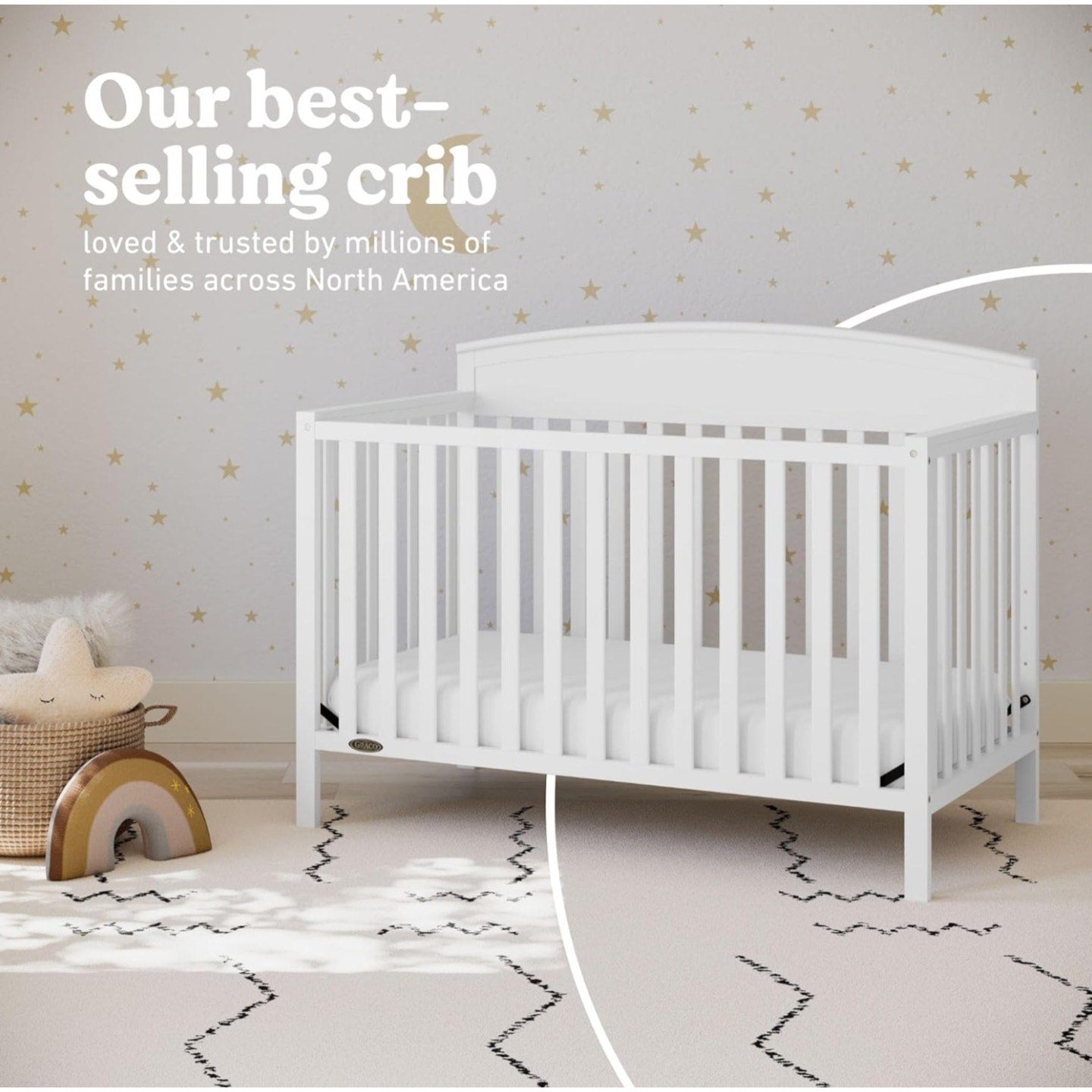 Graco Benton 5-in-1 Convertible Crib (White) – GREENGUARD Gold Certified, Converts from Baby Crib