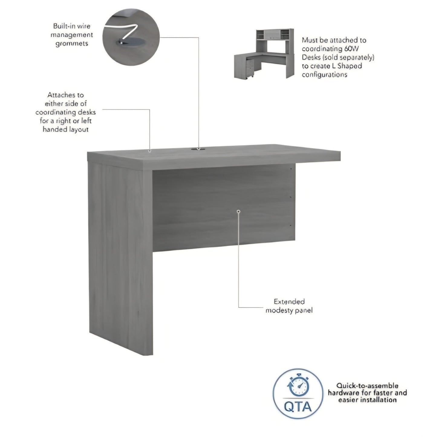 Bush Business Furniture Echo Desk Return, 36W, Modern Gray