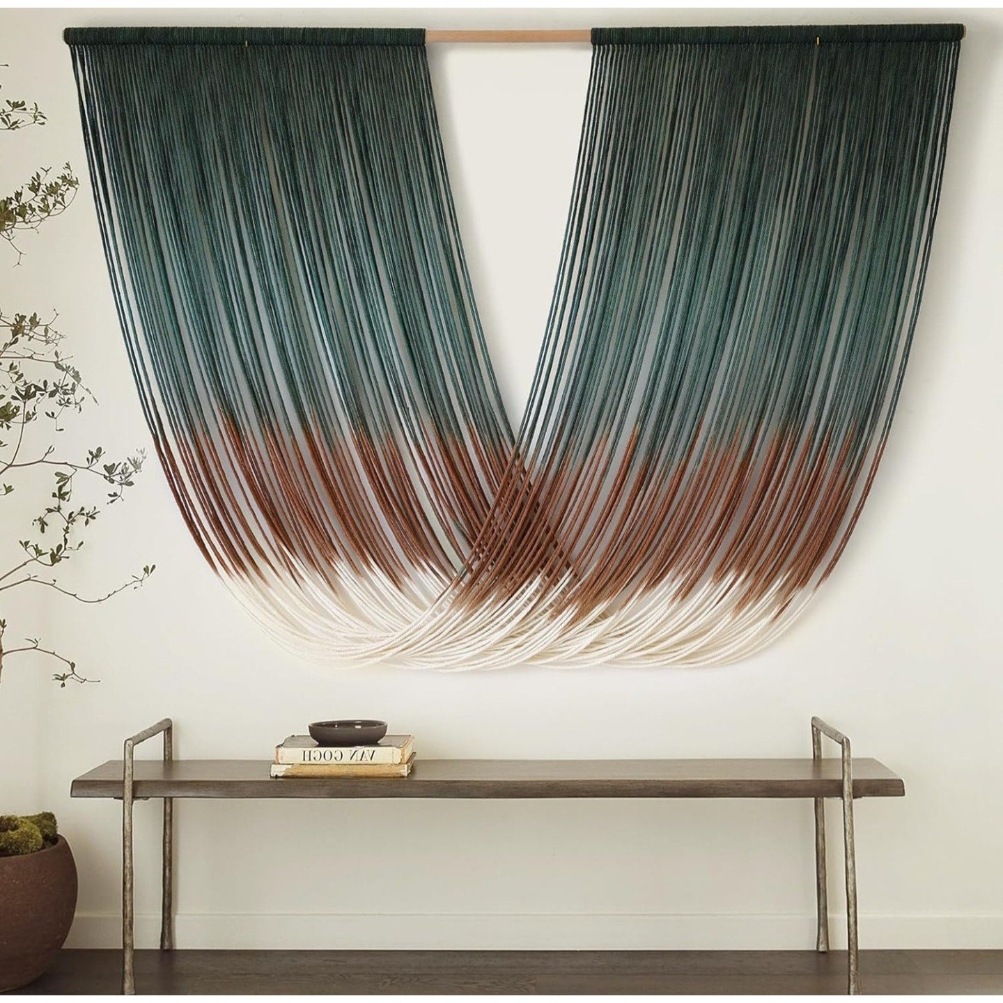 Macrame Wall Hanging Dip-Dye Green Boho Wall Decor Chic Fiber Yarn Wall Art Craftsmanship Bedroom