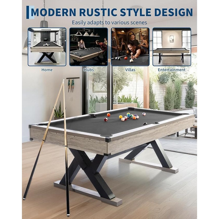 7 FT Prof. Billiard Tablet (2 Cues, 16 Balls, 2 Chalks, Triangle, Brush), 84x46x32 In. Black & Grey