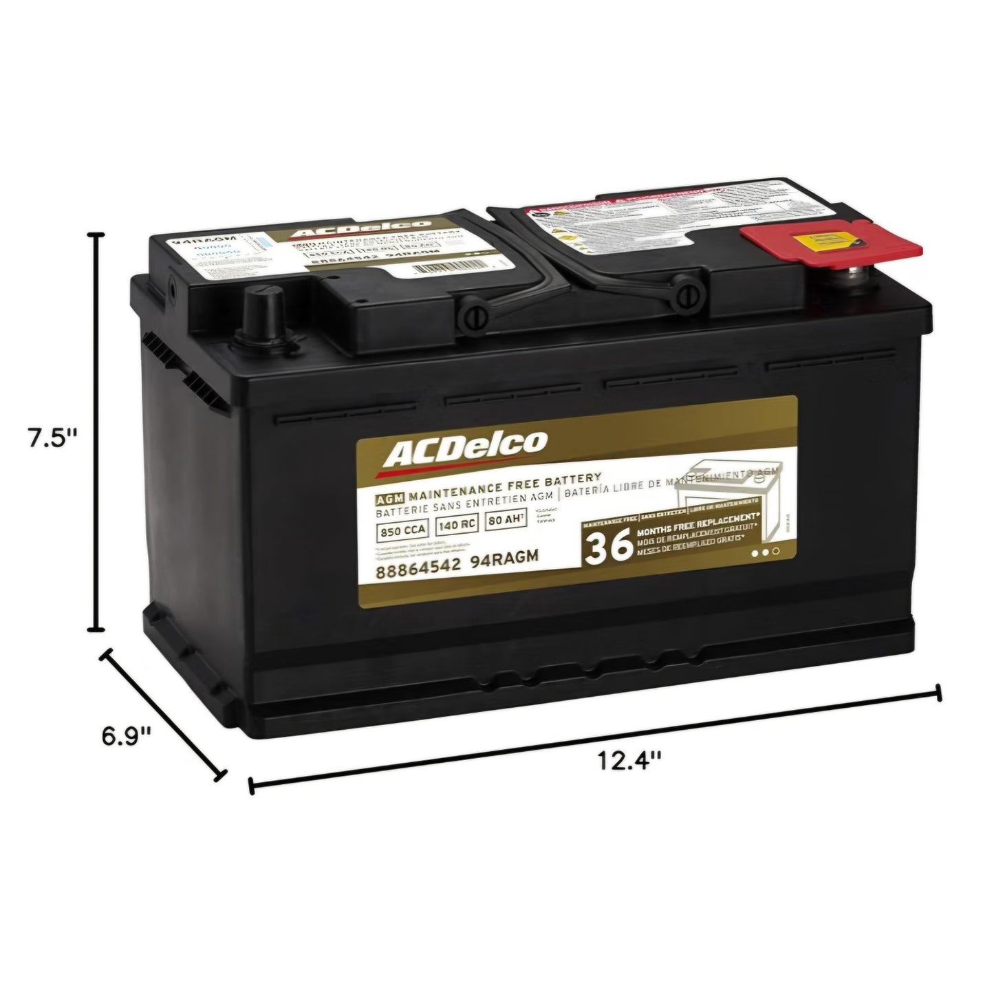 ACDelco Gold 94RAGM (88864542) 36 Month Warranty AGM BCI Group 94R Battery