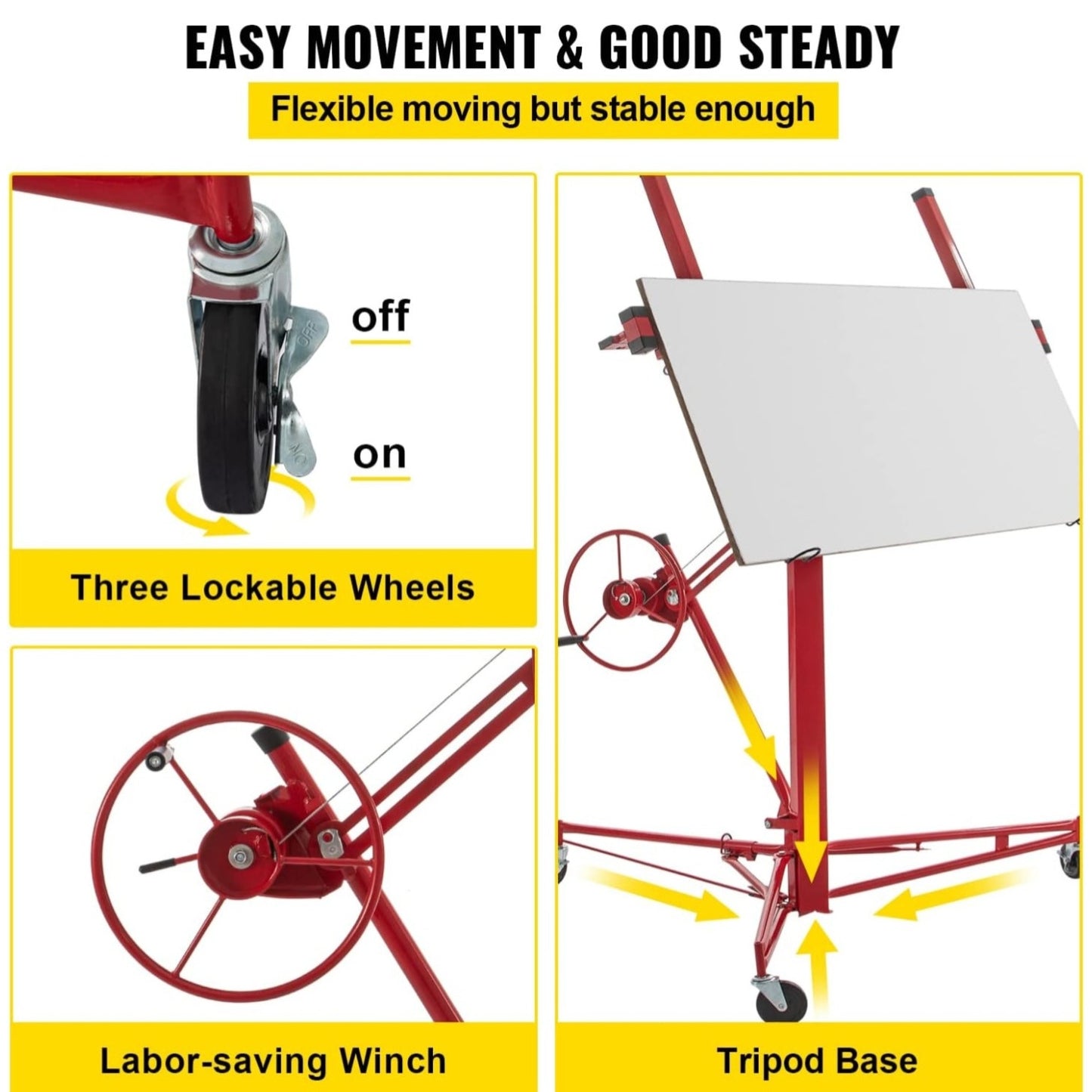 VEVOR Drywall Rolling Lifter Panel, 11ft Sheetrock Lift Drywall Lift, 150lb Weight Capacity Panel