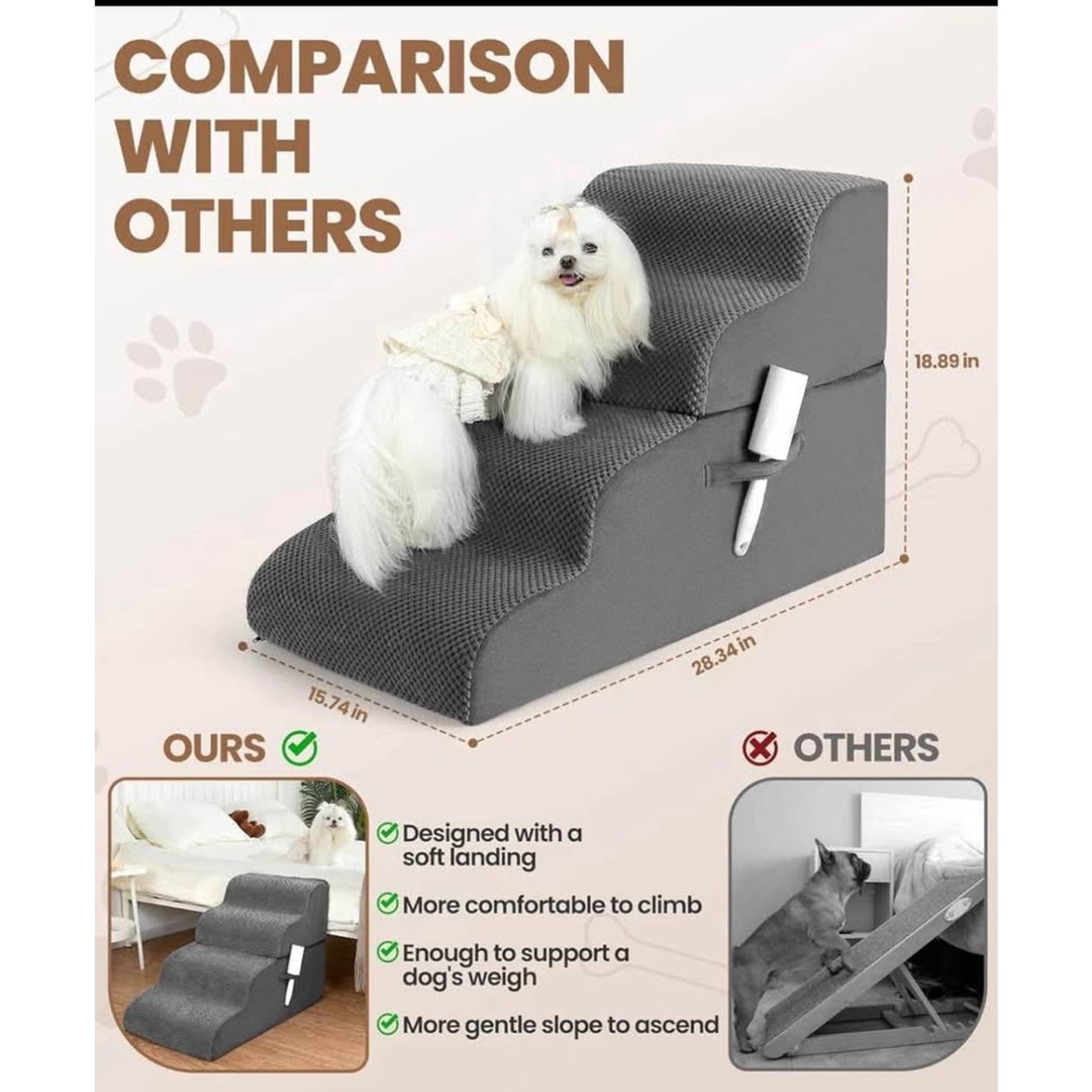 Dog Stairs, 4-Tiers Steps Ramp High Bed, Dog Ramp with Stable Non-Slip Fabric Cover, Pet Stairs for