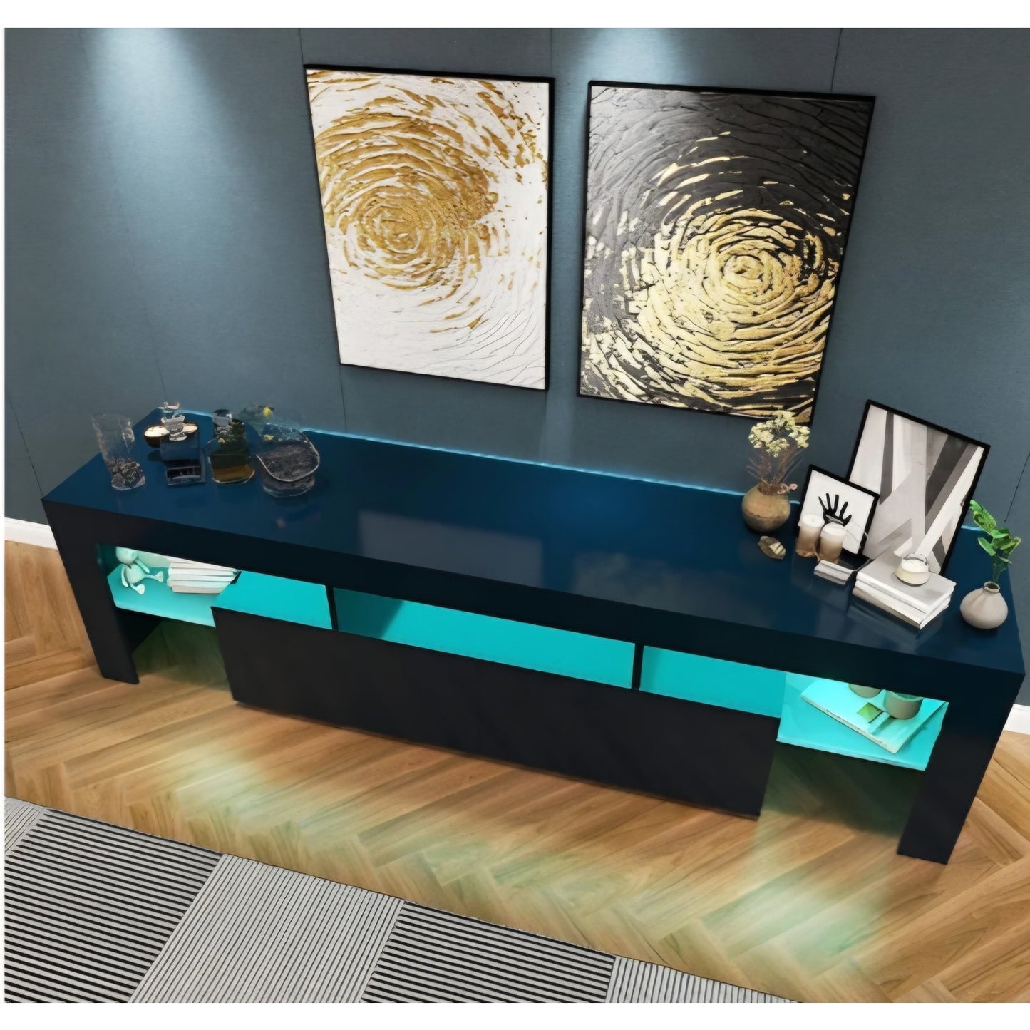 Black TV Stand, 60 65 70 75 inch Wood TV Stand, High Glossy Entertainment Center with Large Draw